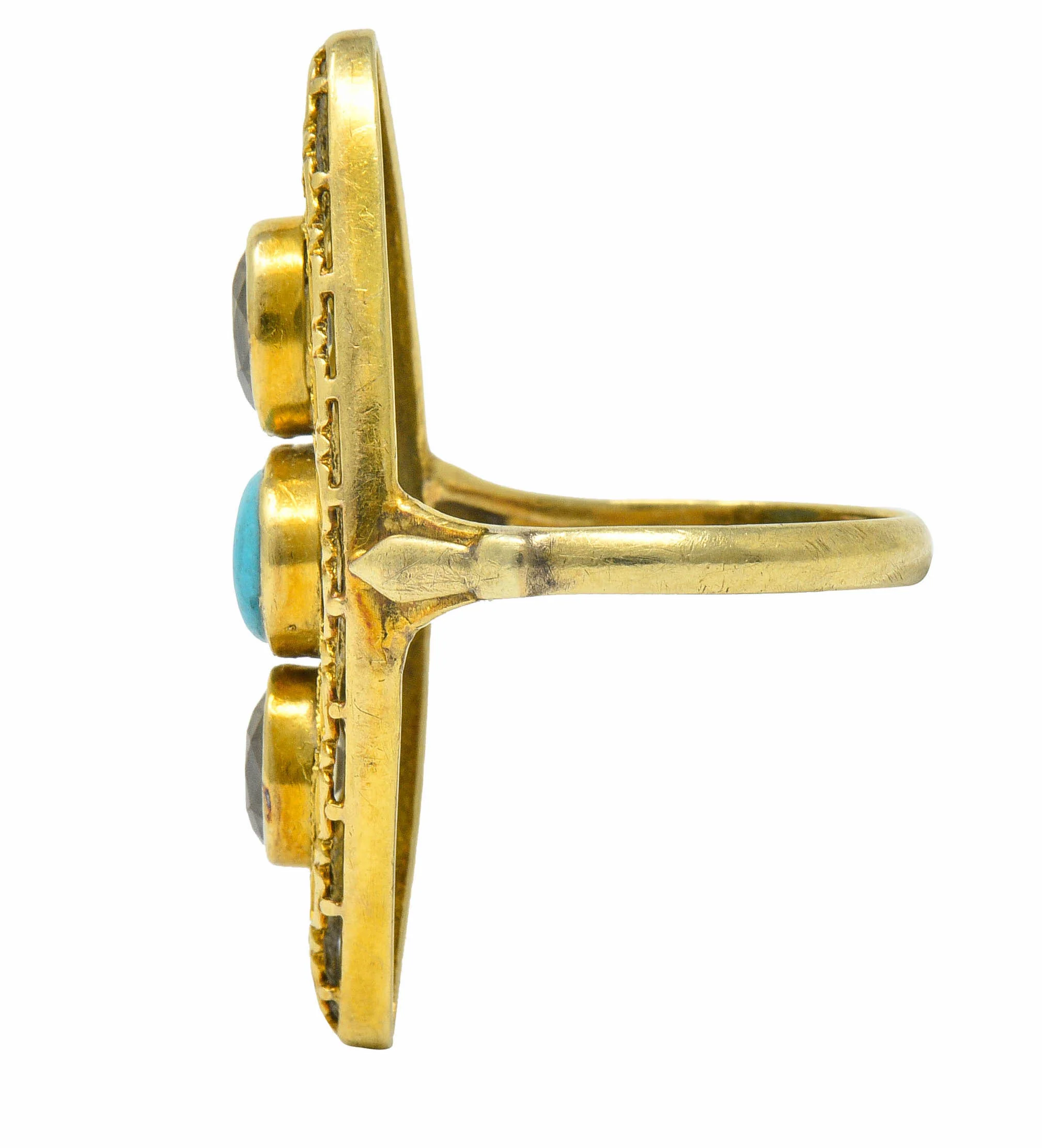 Victorian Turquoise Zircon 14 Karat Gold Navette Ring - Image 4