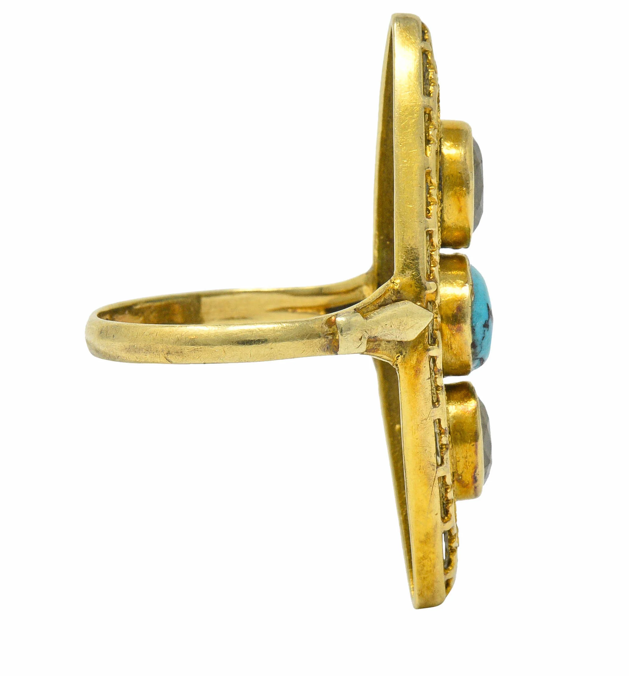 Victorian Turquoise Zircon 14 Karat Gold Navette Ring - Image 6