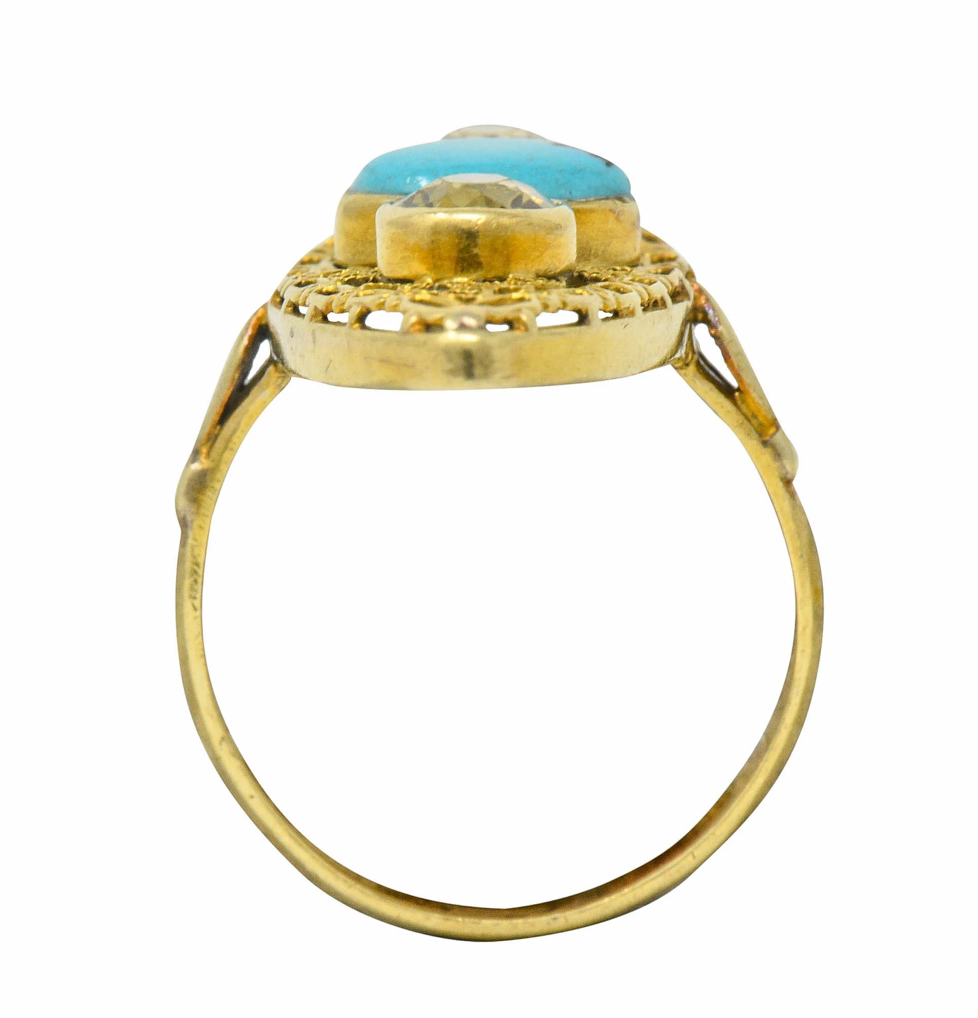 Victorian Turquoise Zircon 14 Karat Gold Navette Ring - Image 9