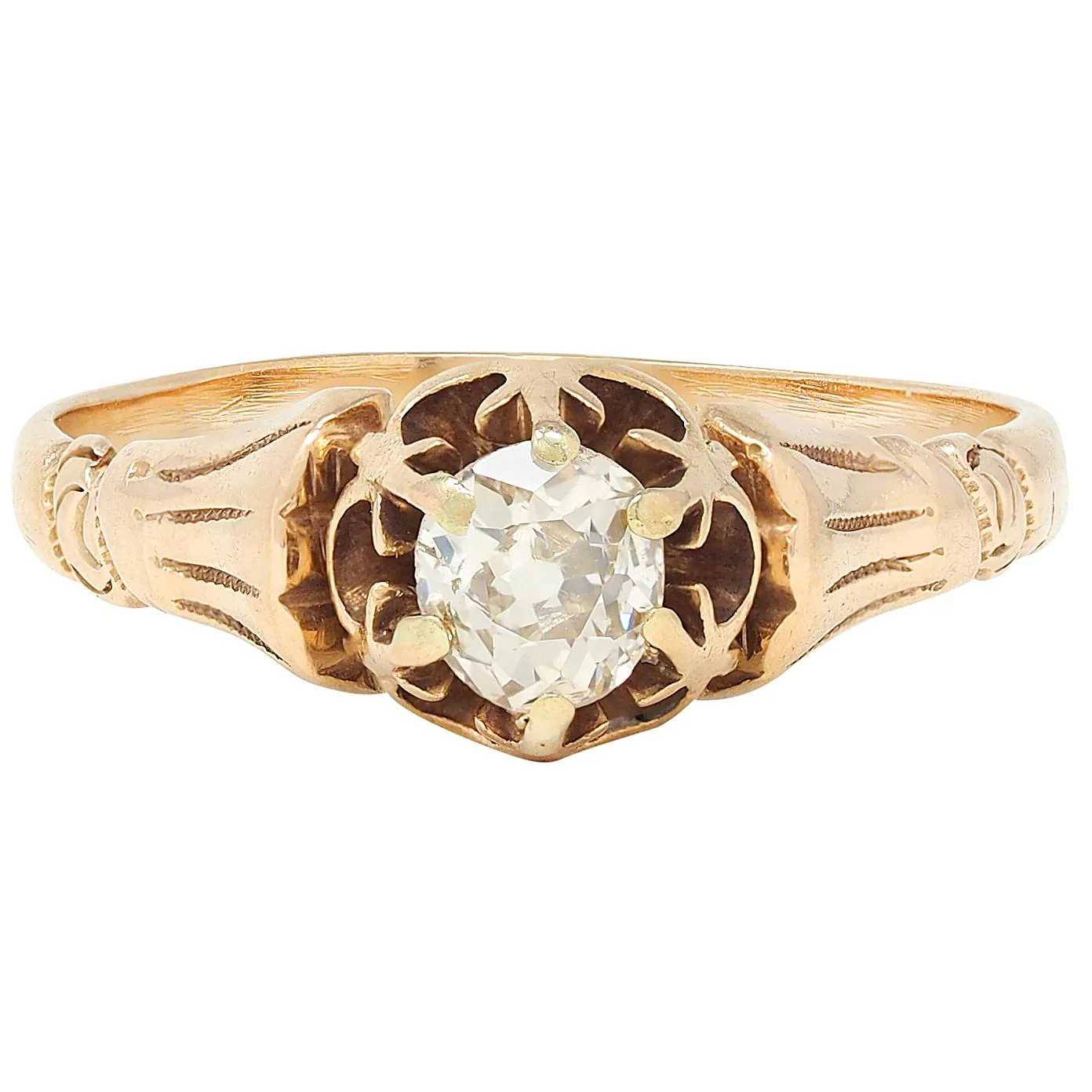 Victorian Woods & Sons 0.38 CTW Old Mine Diamond 14 Karat Yellow Gold Antique Tassel Engagement Ring