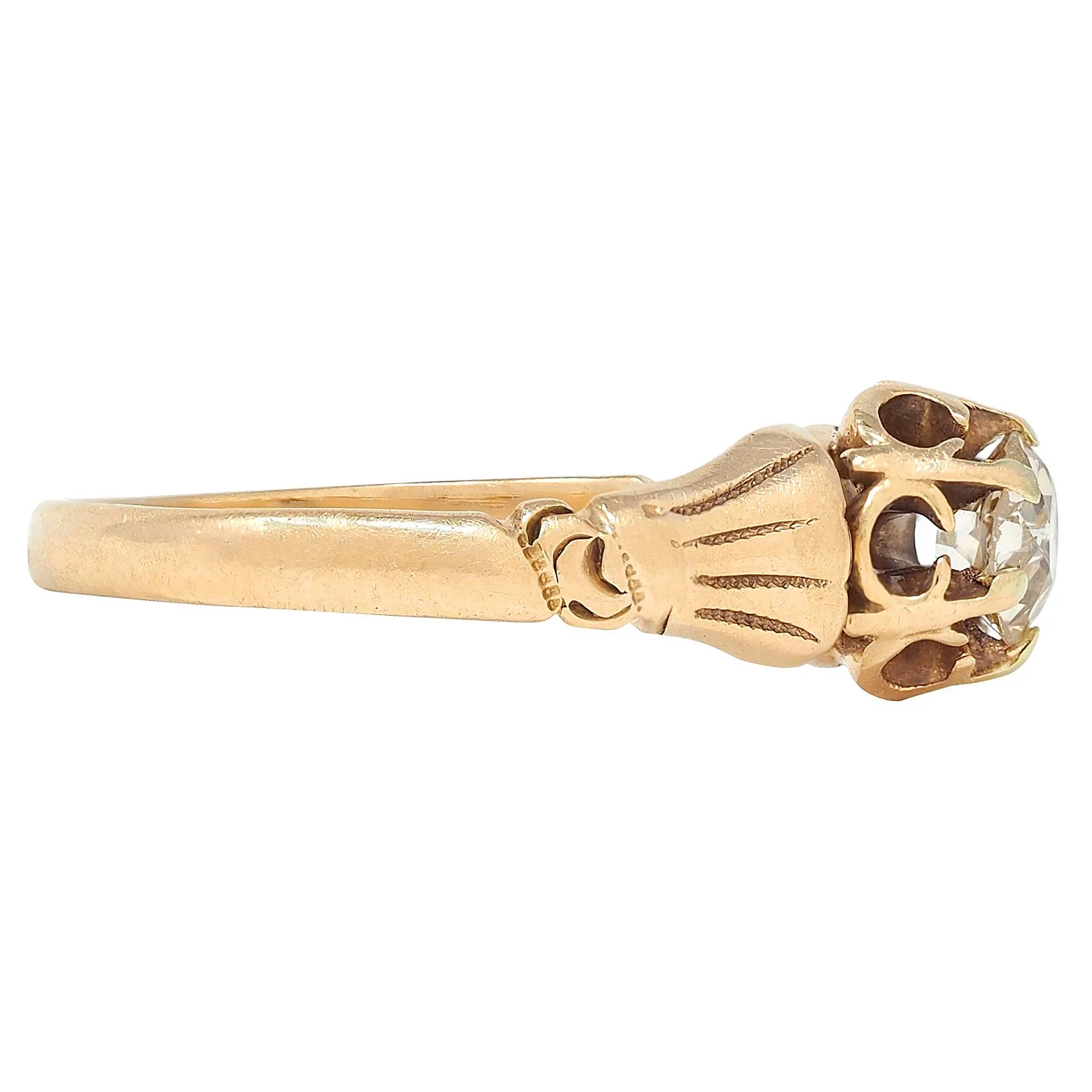 Victorian Woods & Sons 0.38 CTW Old Mine Diamond 14 Karat Yellow Gold Antique Tassel Engagement Ring - Image 2