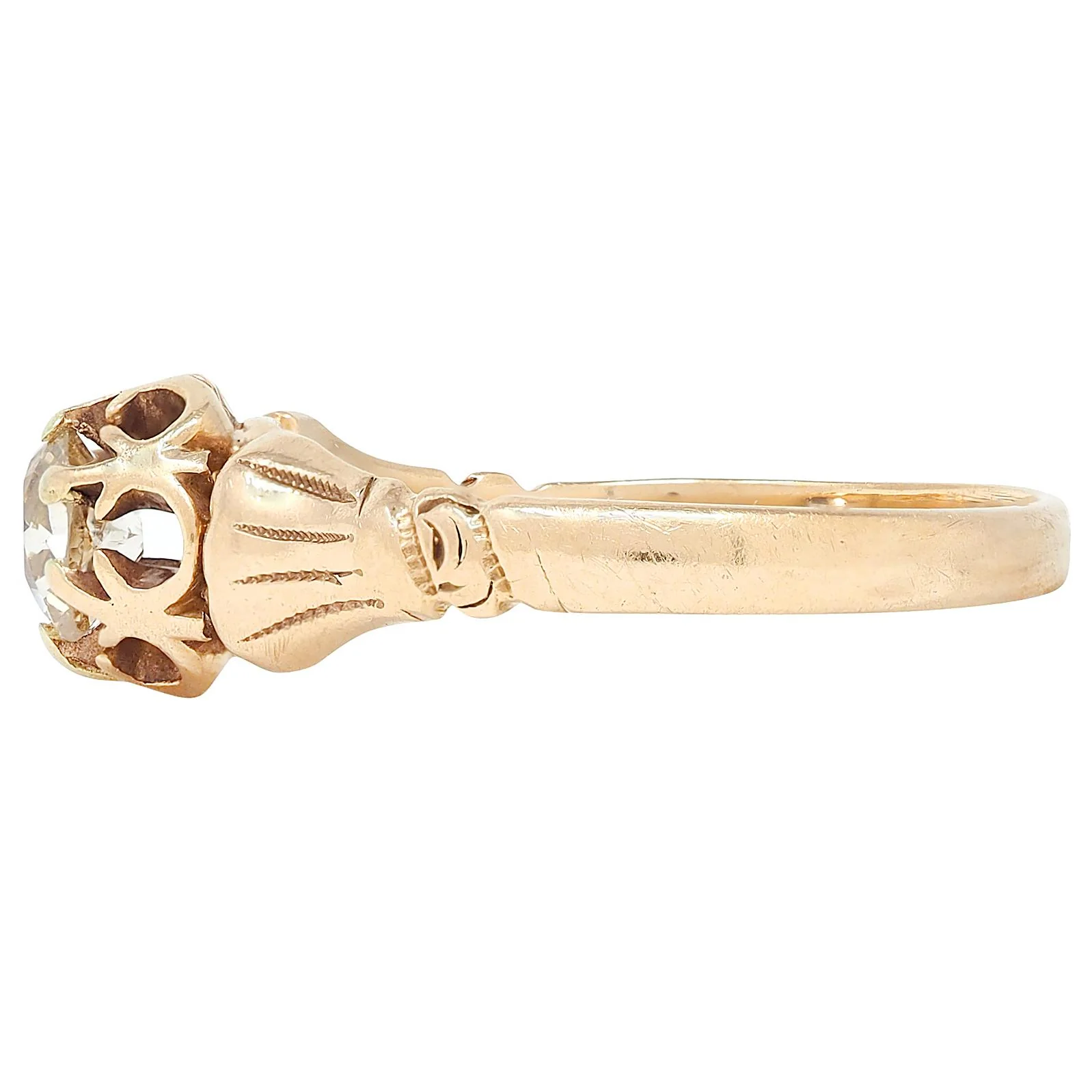 Victorian Woods & Sons 0.38 CTW Old Mine Diamond 14 Karat Yellow Gold Antique Tassel Engagement Ring - Image 4