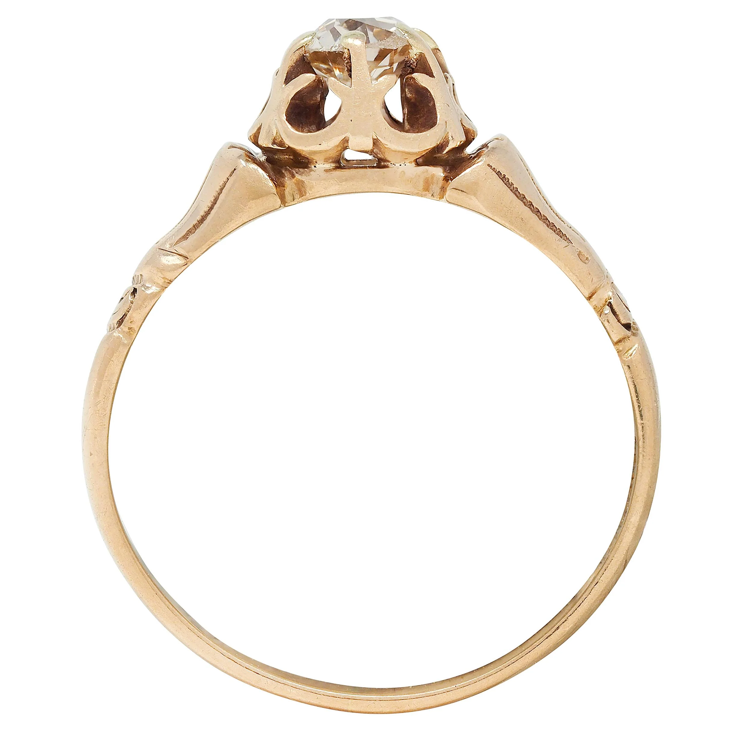 Victorian Woods & Sons 0.38 CTW Old Mine Diamond 14 Karat Yellow Gold Antique Tassel Engagement Ring - Image 5