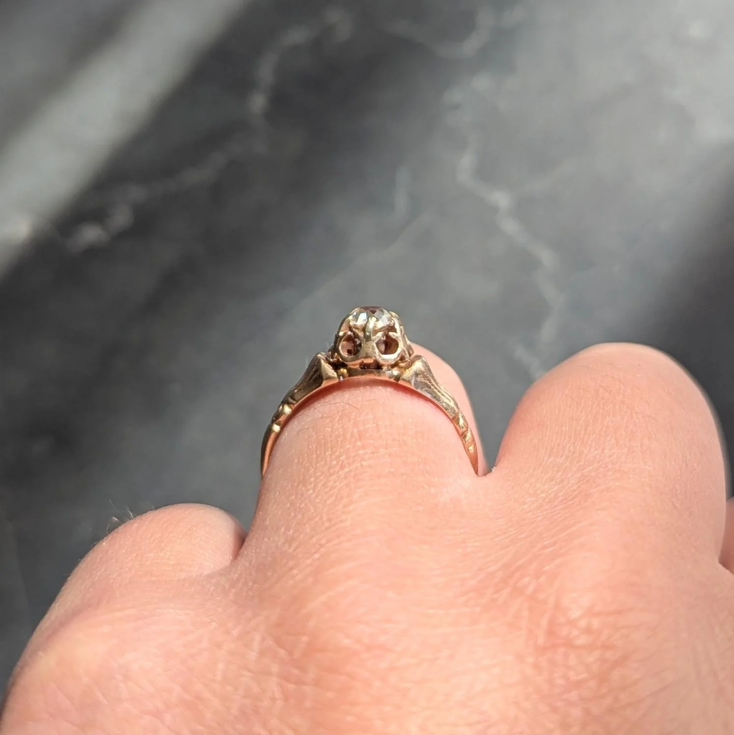 Victorian Woods & Sons 0.38 CTW Old Mine Diamond 14 Karat Yellow Gold Antique Tassel Engagement Ring - Image 8
