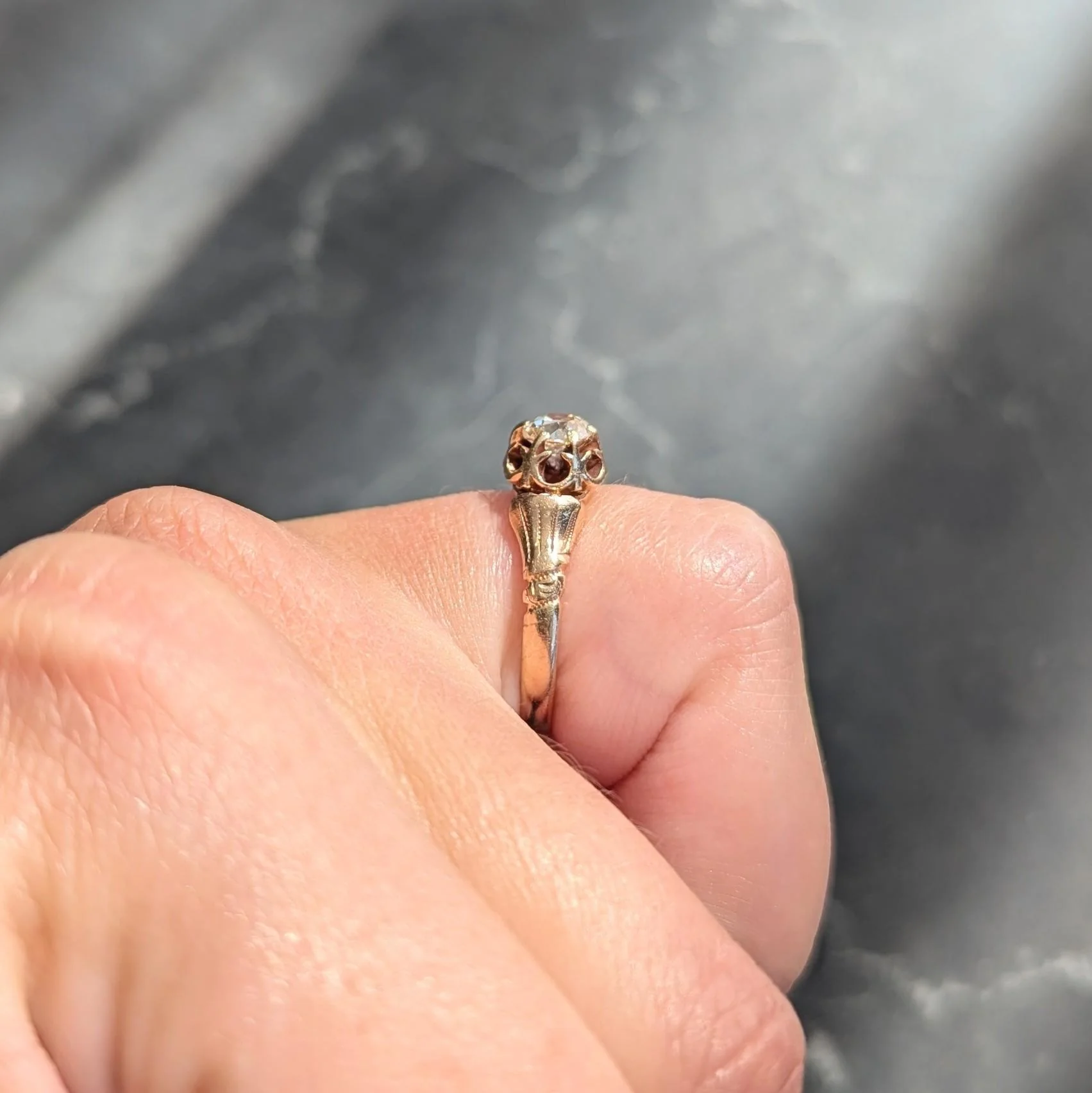 Victorian Woods & Sons 0.38 CTW Old Mine Diamond 14 Karat Yellow Gold Antique Tassel Engagement Ring - Image 9