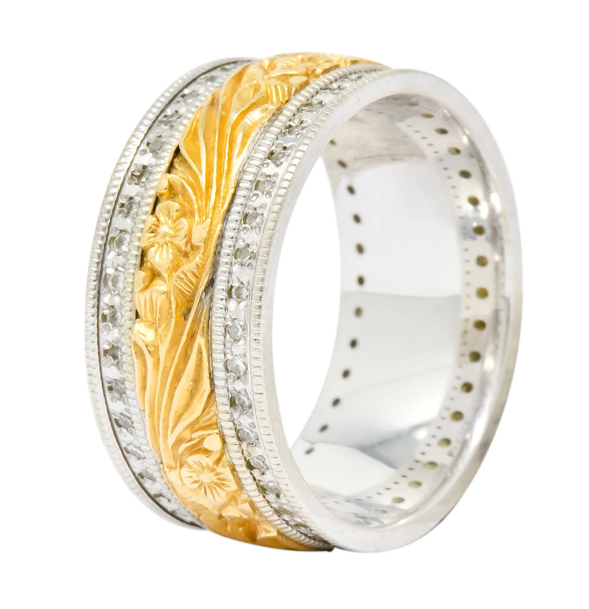 Vintage 0.40 CTW Diamond 14 Karat Two-Tone Gold Floral Band Ring - Image 6