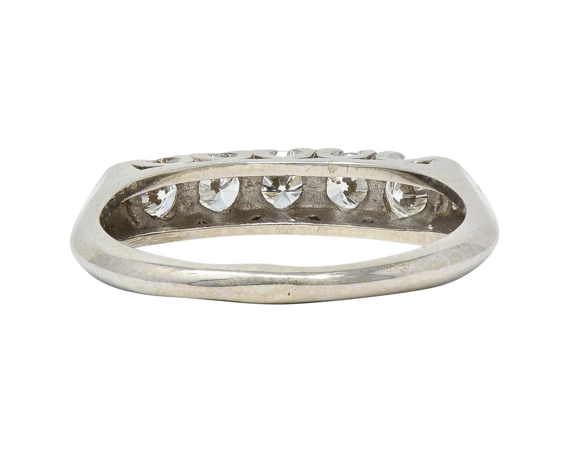 Vintage 0.55 CTW Round Brilliant Cut Diamond 14 Karat White Gold Fishtail Wedding Band Ring - Image 5