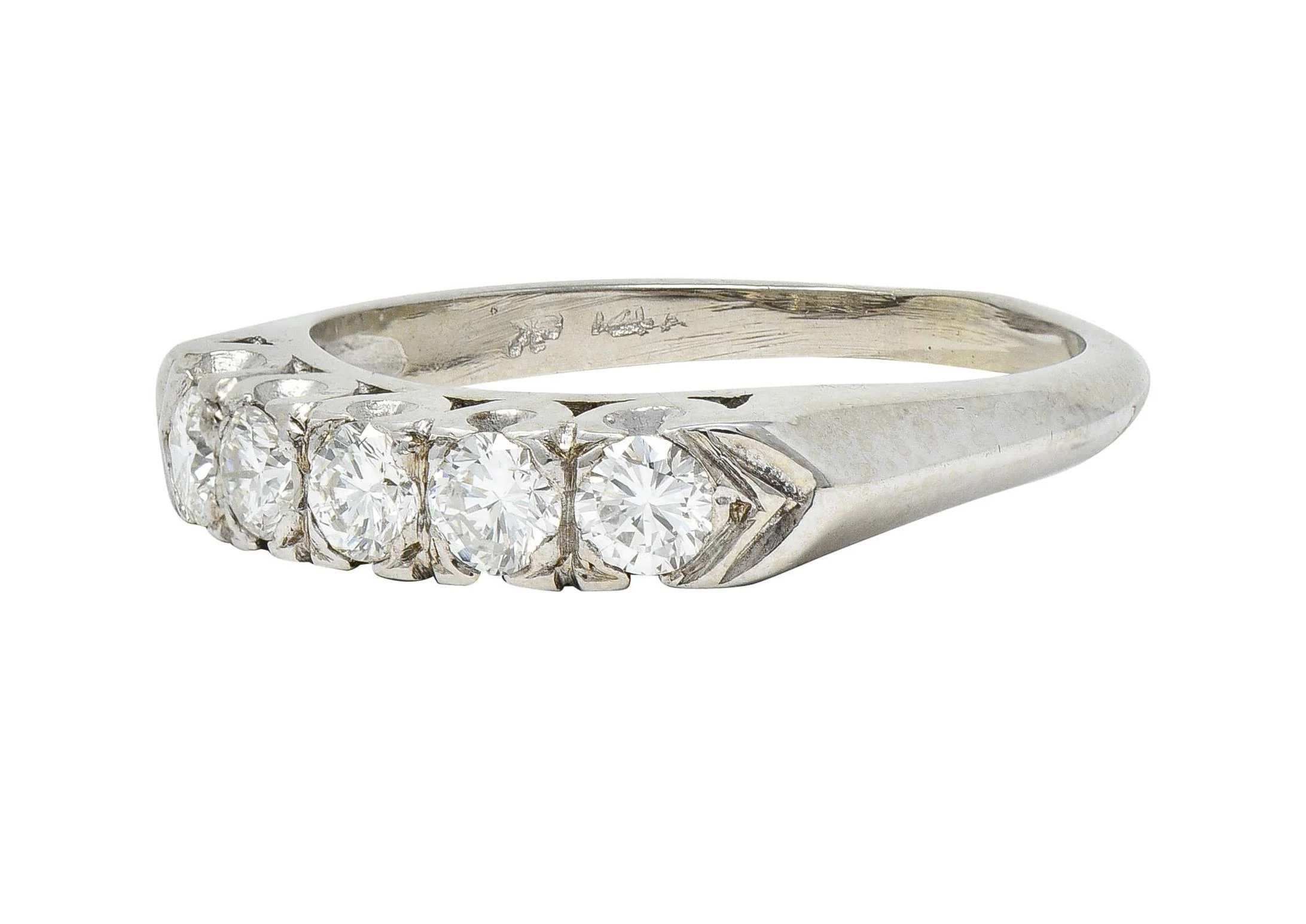 Vintage 0.55 CTW Round Brilliant Cut Diamond 14 Karat White Gold Fishtail Wedding Band Ring - Image 6