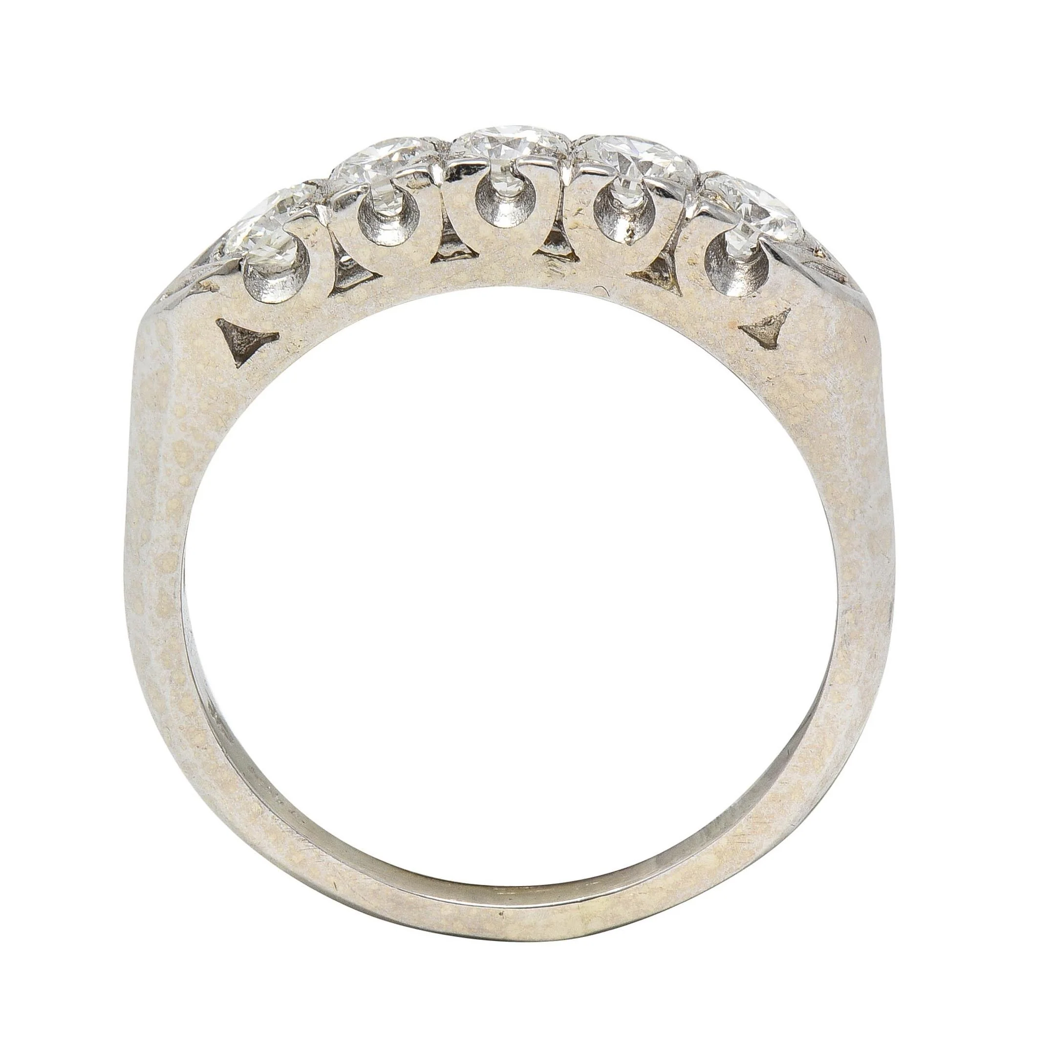 Vintage 0.55 CTW Round Brilliant Cut Diamond 14 Karat White Gold Fishtail Wedding Band Ring - Image 8