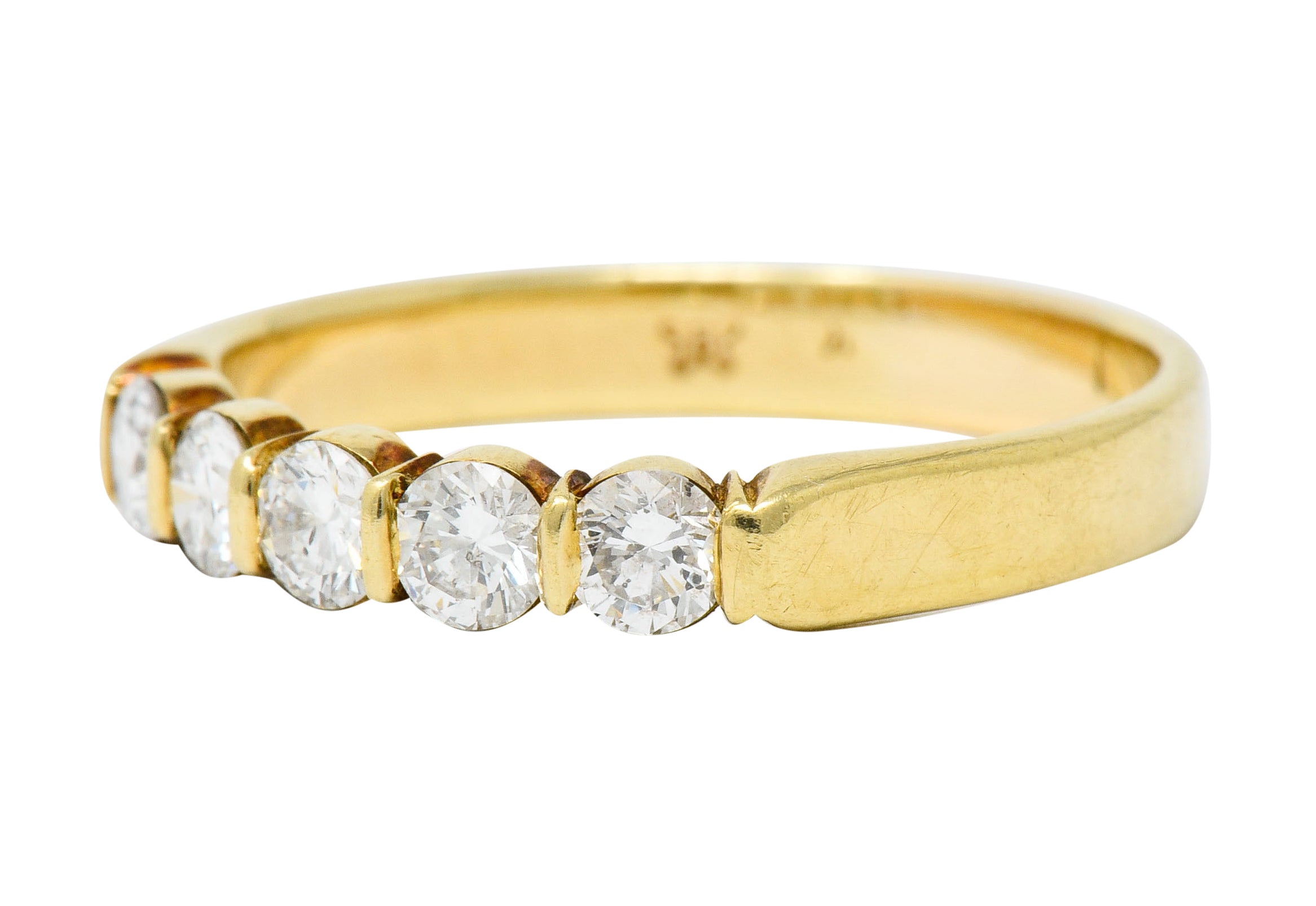Vintage 0.65 CTW Diamond 18 Karat Gold Five Stone Anniversary Band Ring - Image 6