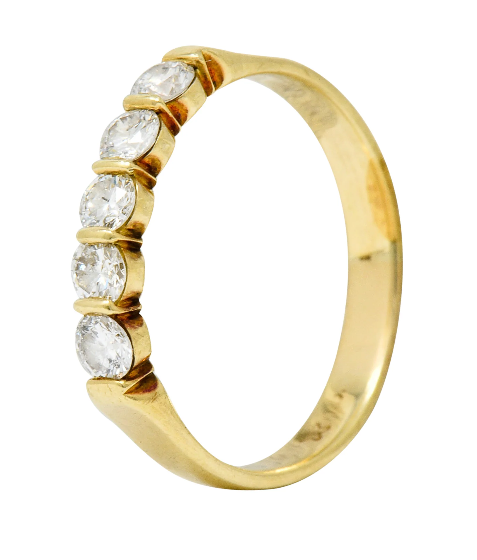 Vintage 0.65 CTW Diamond 18 Karat Gold Five Stone Anniversary Band Ring - Image 9
