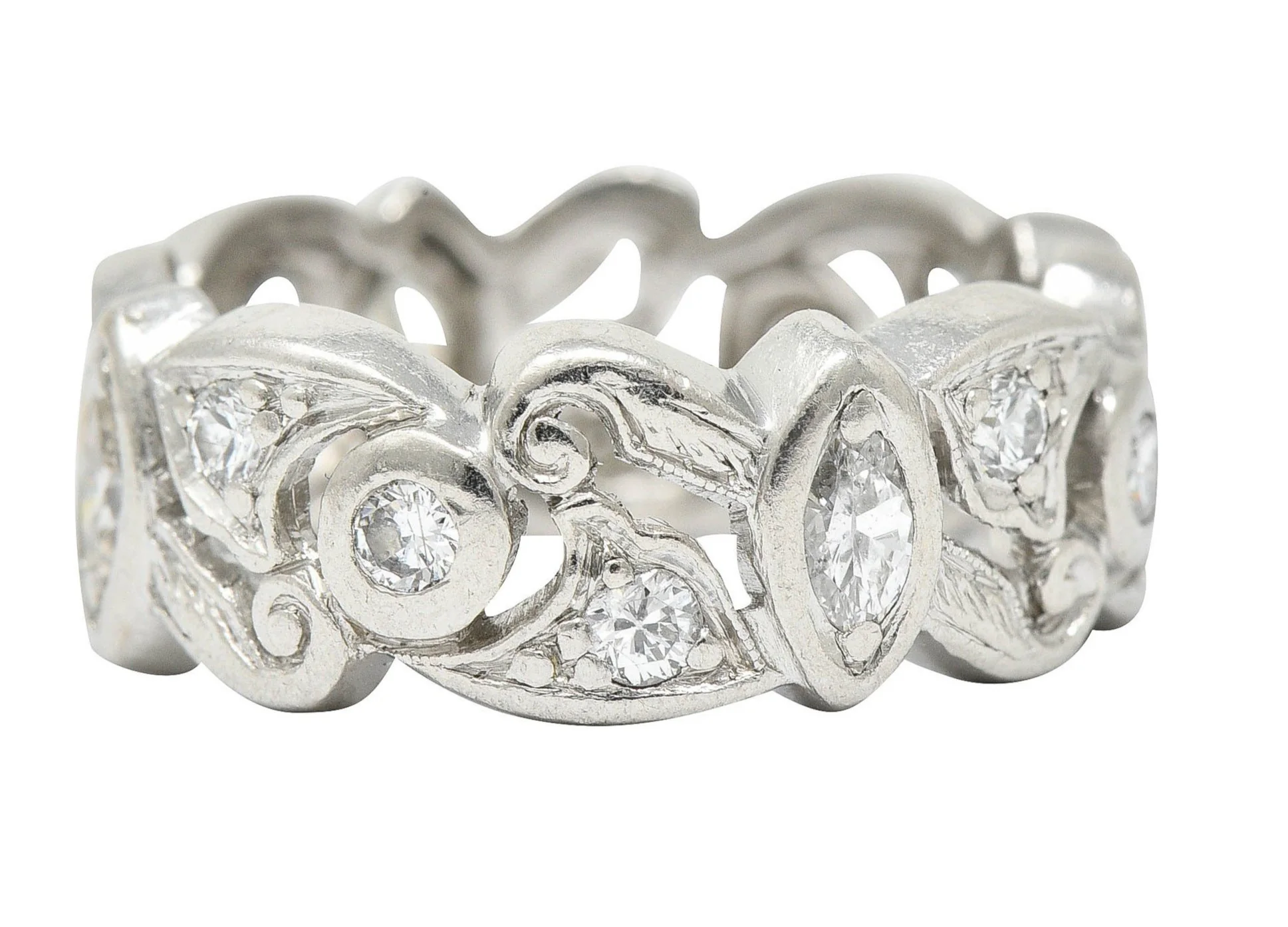 Vintage 0.65 CTW Diamond Platinum Scrolling Eternity Band Ring