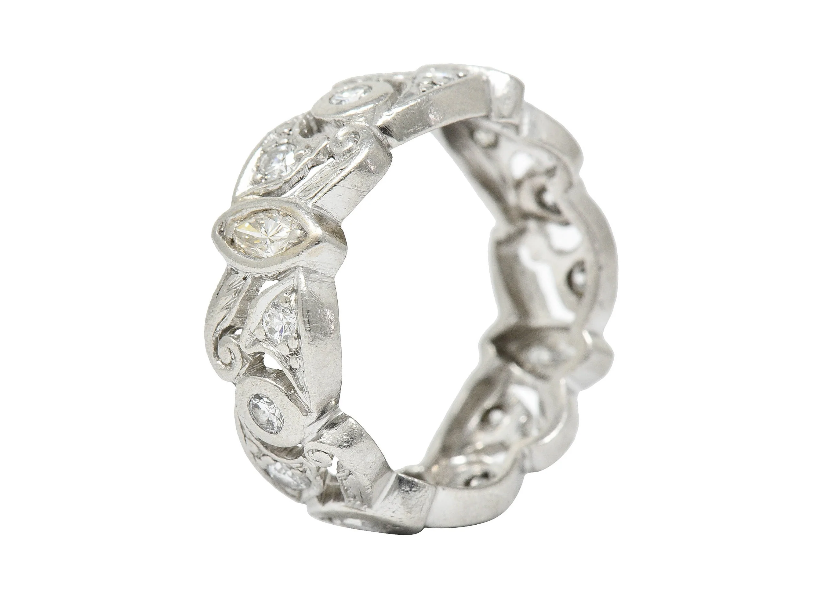 Vintage 0.65 CTW Diamond Platinum Scrolling Eternity Band Ring - Image 6