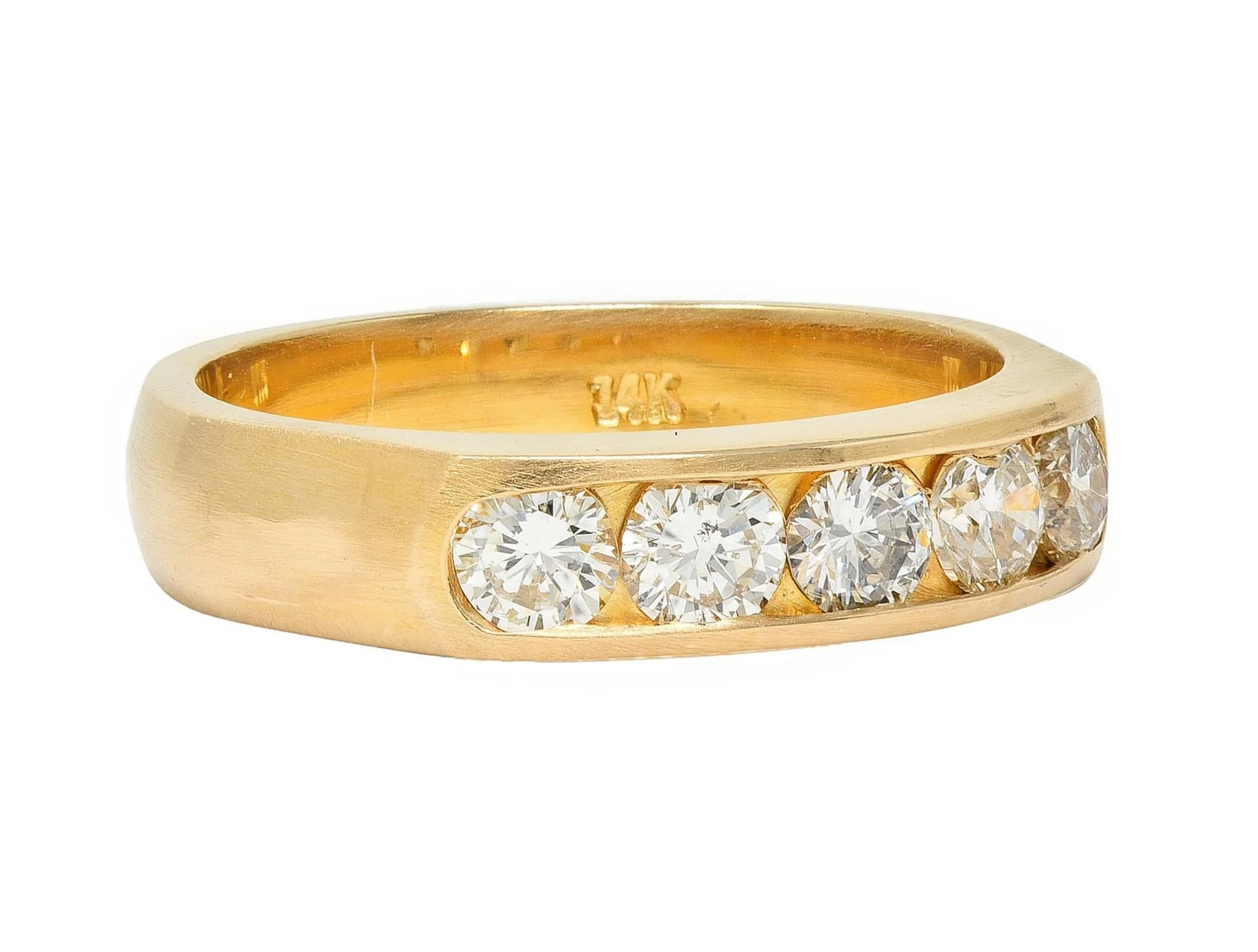Vintage 0.80 CTW Transitional Cut Diamond 14 Karat Yellow Gold Five Stone Band Ring - Image 2