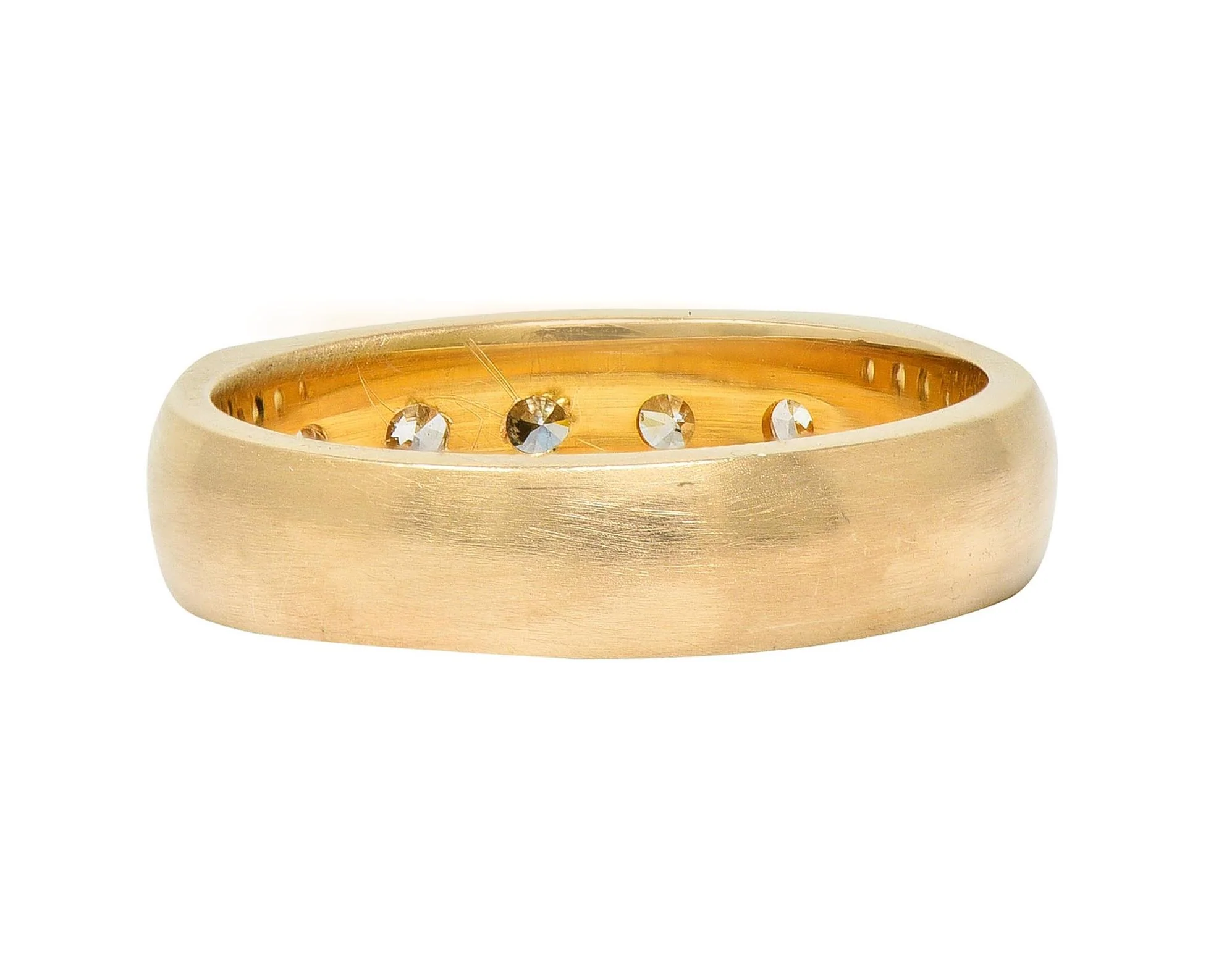 Vintage 0.80 CTW Transitional Cut Diamond 14 Karat Yellow Gold Five Stone Band Ring - Image 4