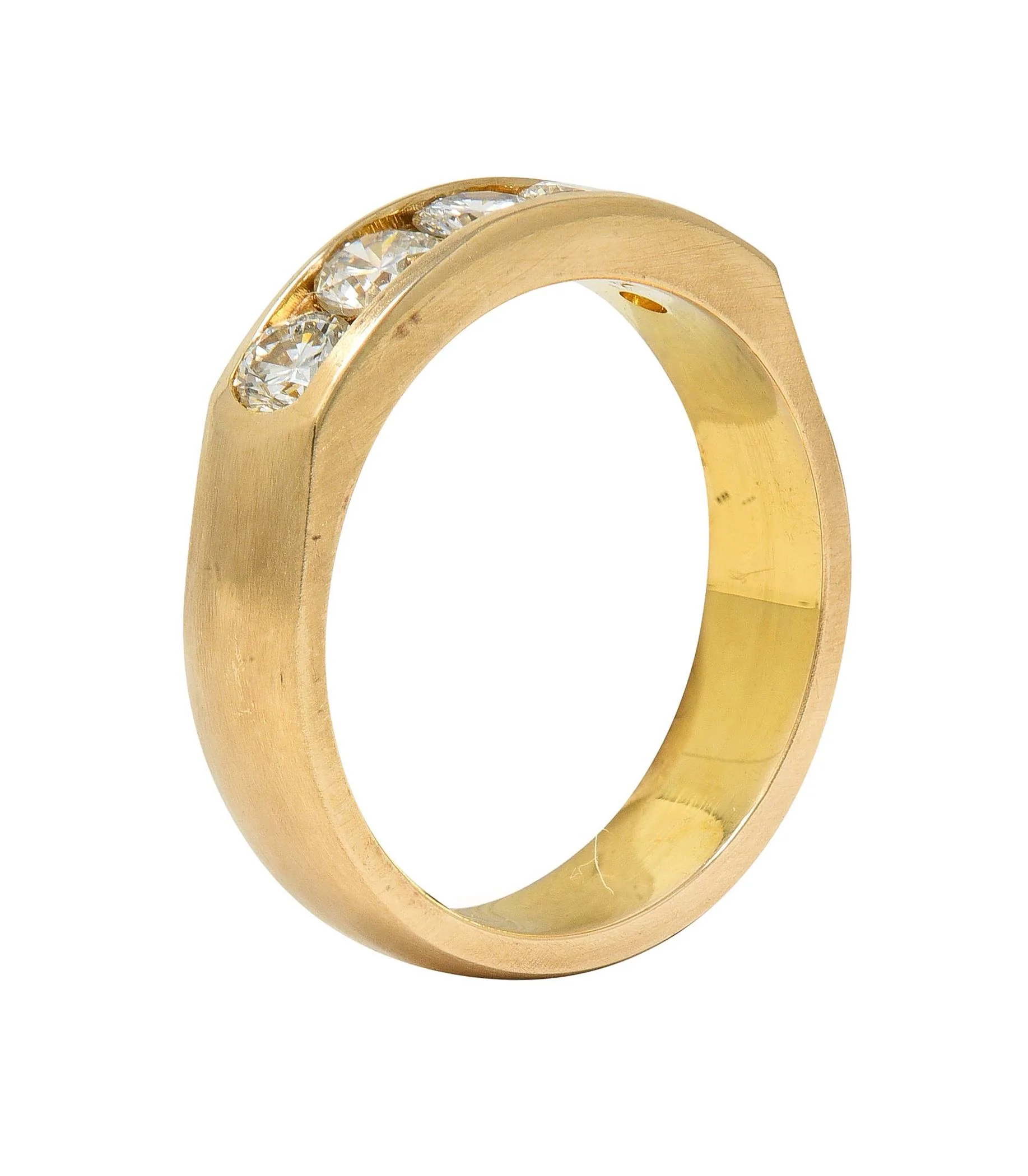 Vintage 0.80 CTW Transitional Cut Diamond 14 Karat Yellow Gold Five Stone Band Ring - Image 9