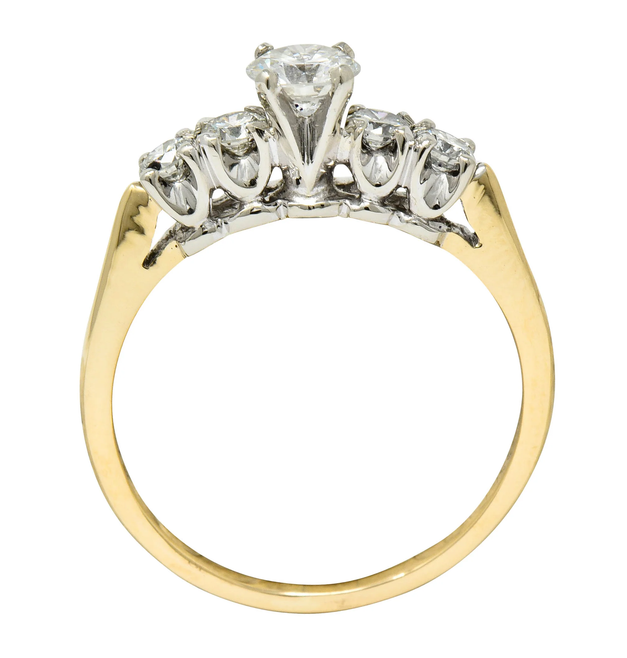 Vintage 0.81 CTW Diamond 14 Karat Gold Platinum Five Stone Engagement Ring - Image 9