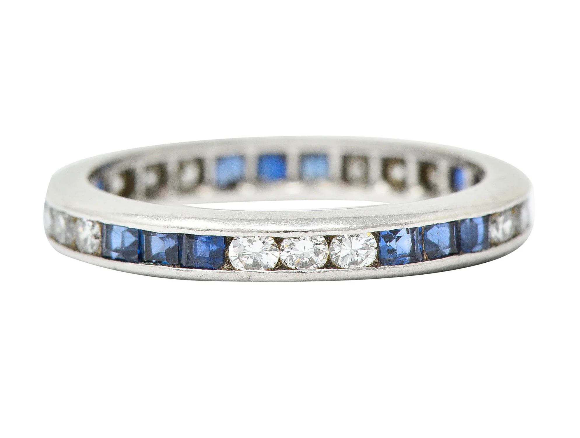 Vintage 1.00 CTW Sapphire Diamond Platinum Eternity Band Ring - Image 6