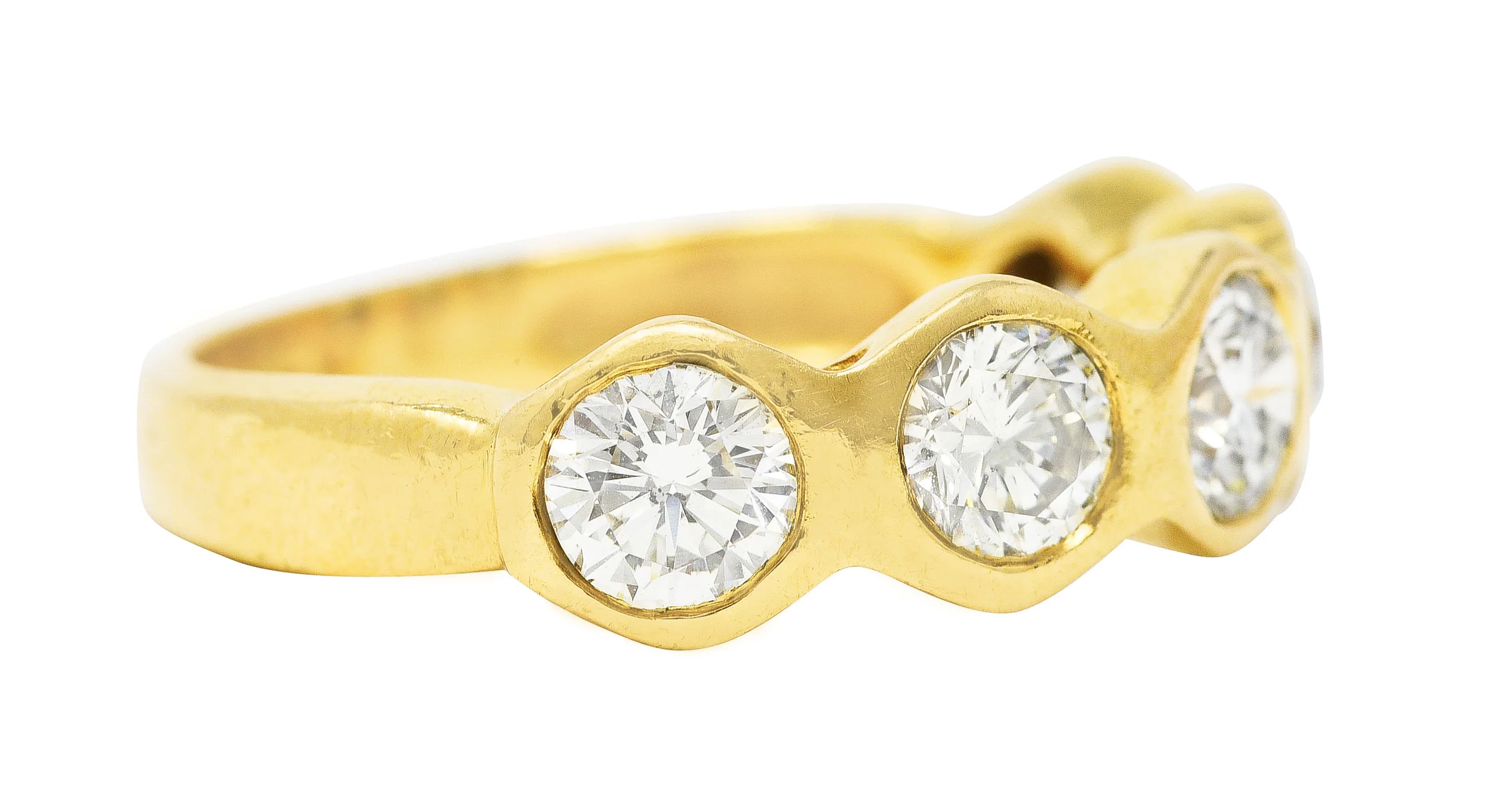 Vintage 1.25 CTW Transitional Cut Diamond 14 Karat Yellow Gold Five Stone Unisex Band Ring - Image 2