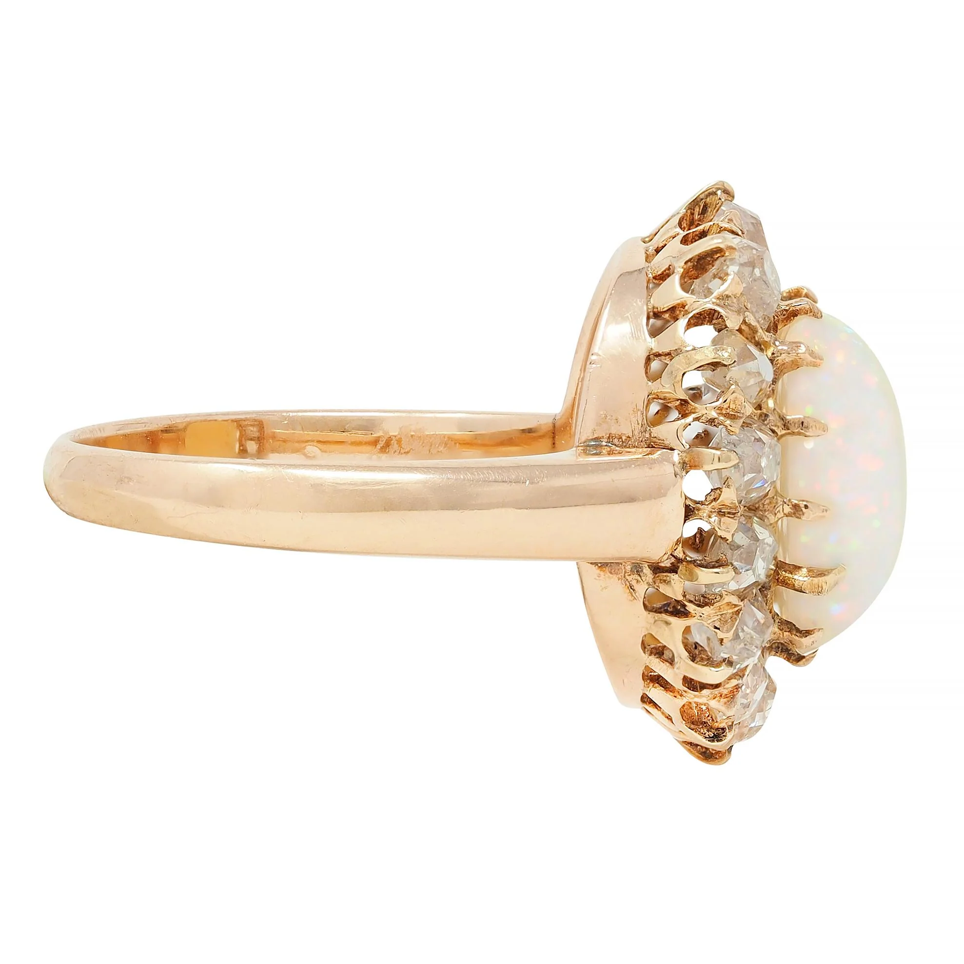 Vintage 1.40 CTW Old Mine Diamond Opal 14 Karat Rose Gold Halo Ring - Image 4