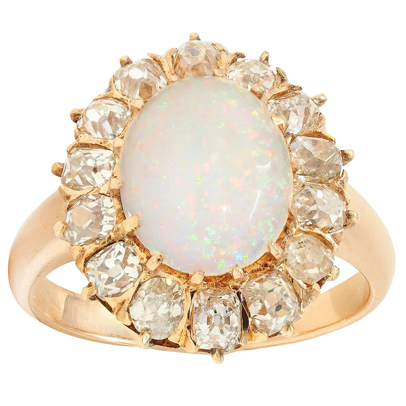 Vintage 1.40 CTW Old Mine Diamond Opal 14 Karat Rose Gold Halo Ring - Image 9