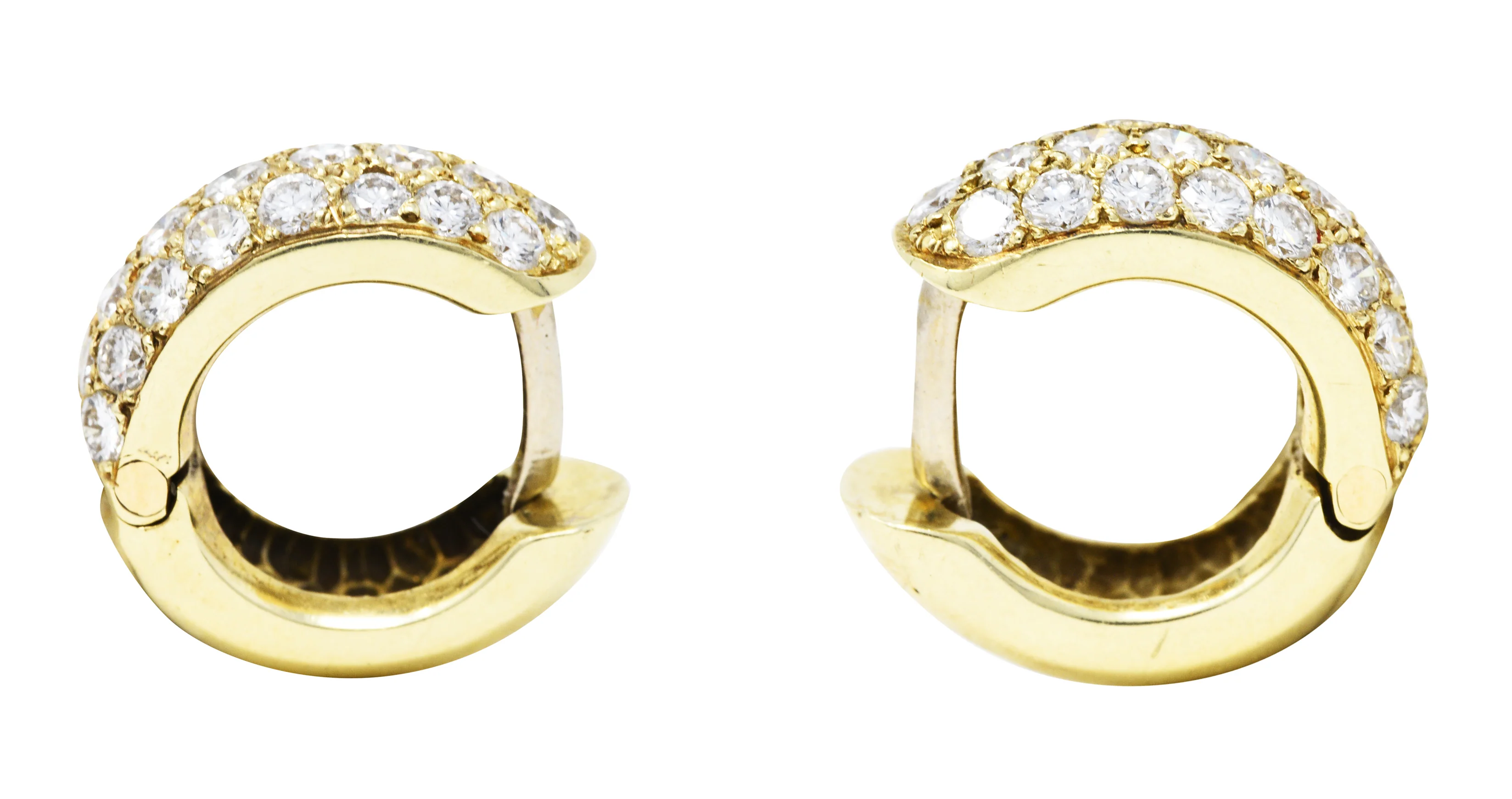 Vintage 1.50 CTW Pave Diamond 14 Karat Gold 11 MM Huggie Earrings - Image 2