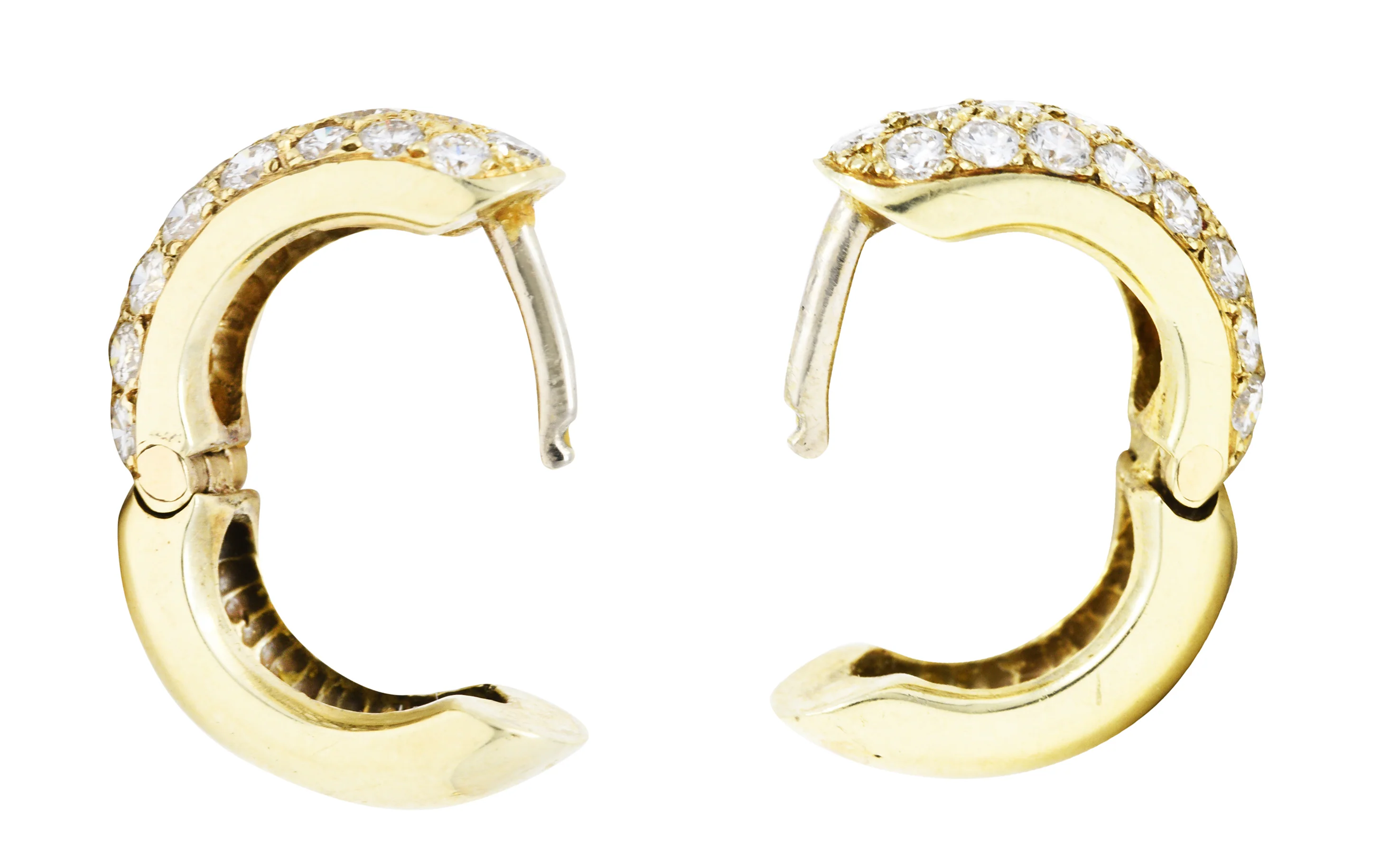 Vintage 1.50 CTW Pave Diamond 14 Karat Gold 11 MM Huggie Earrings - Image 4