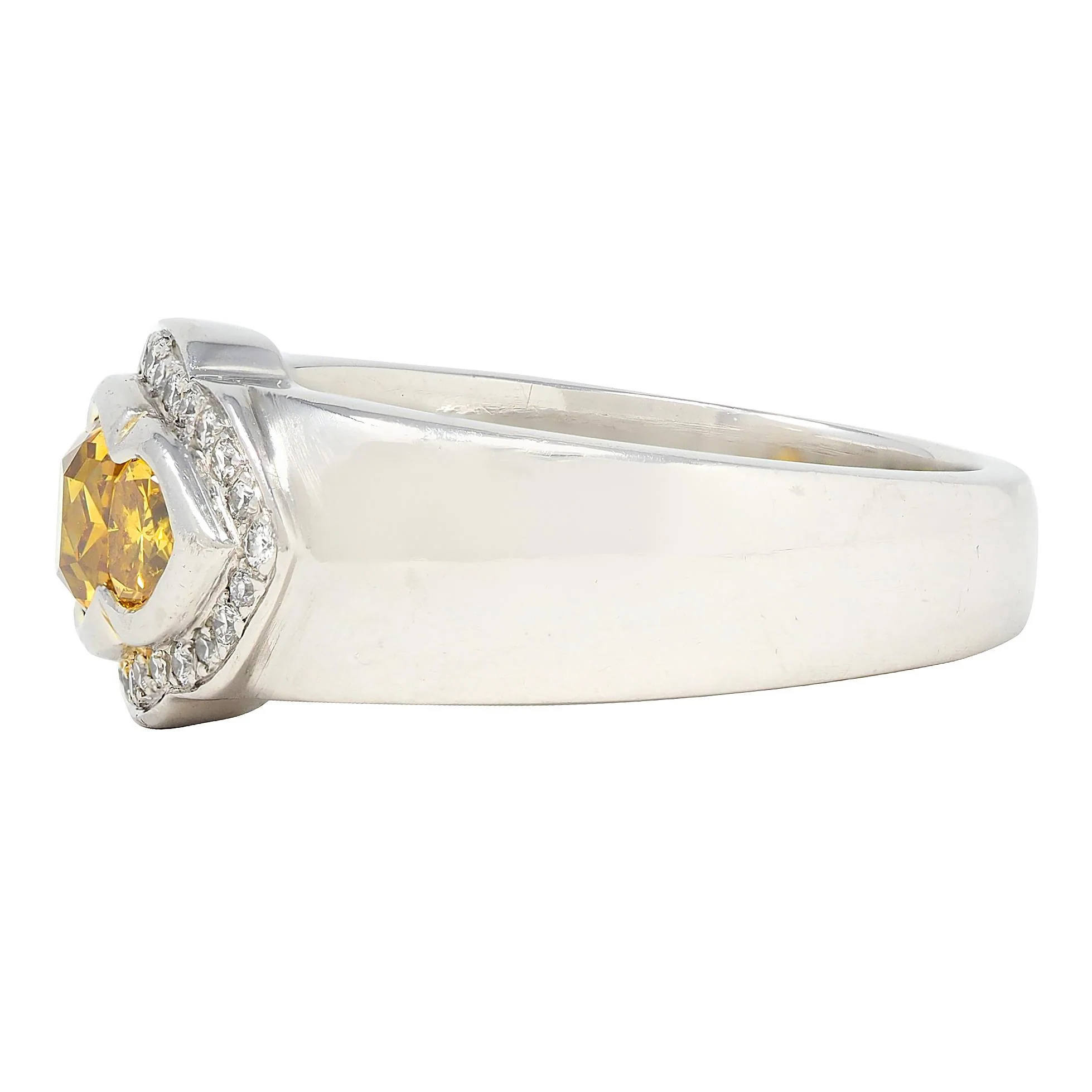 Vintage 1.79 CTW Fancy Vivid Yellow Diamond Three Stone Halo Ring - Image 4