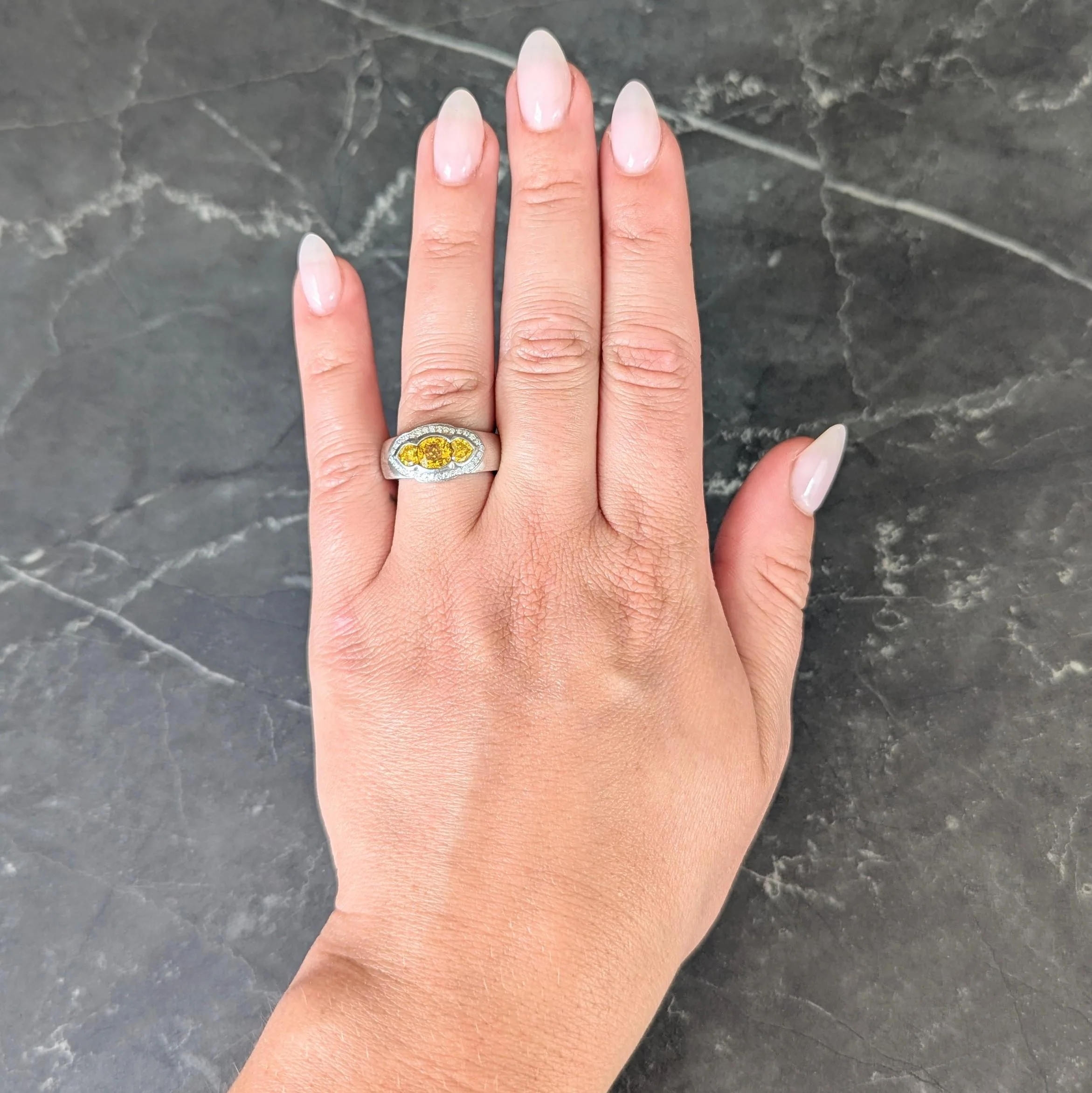 Vintage 1.79 CTW Fancy Vivid Yellow Diamond Three Stone Halo Ring - Image 7