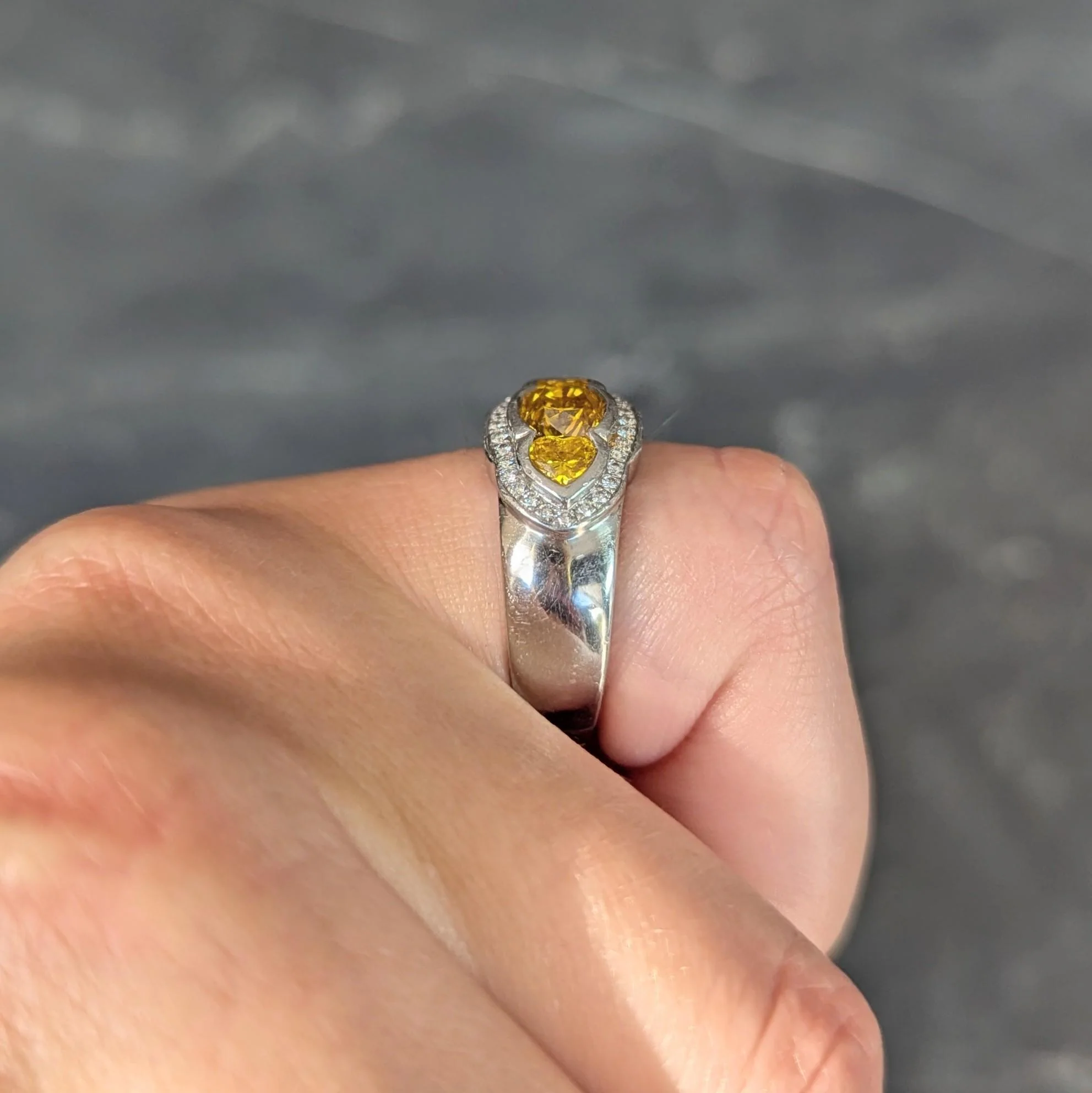 Vintage 1.79 CTW Fancy Vivid Yellow Diamond Three Stone Halo Ring - Image 9