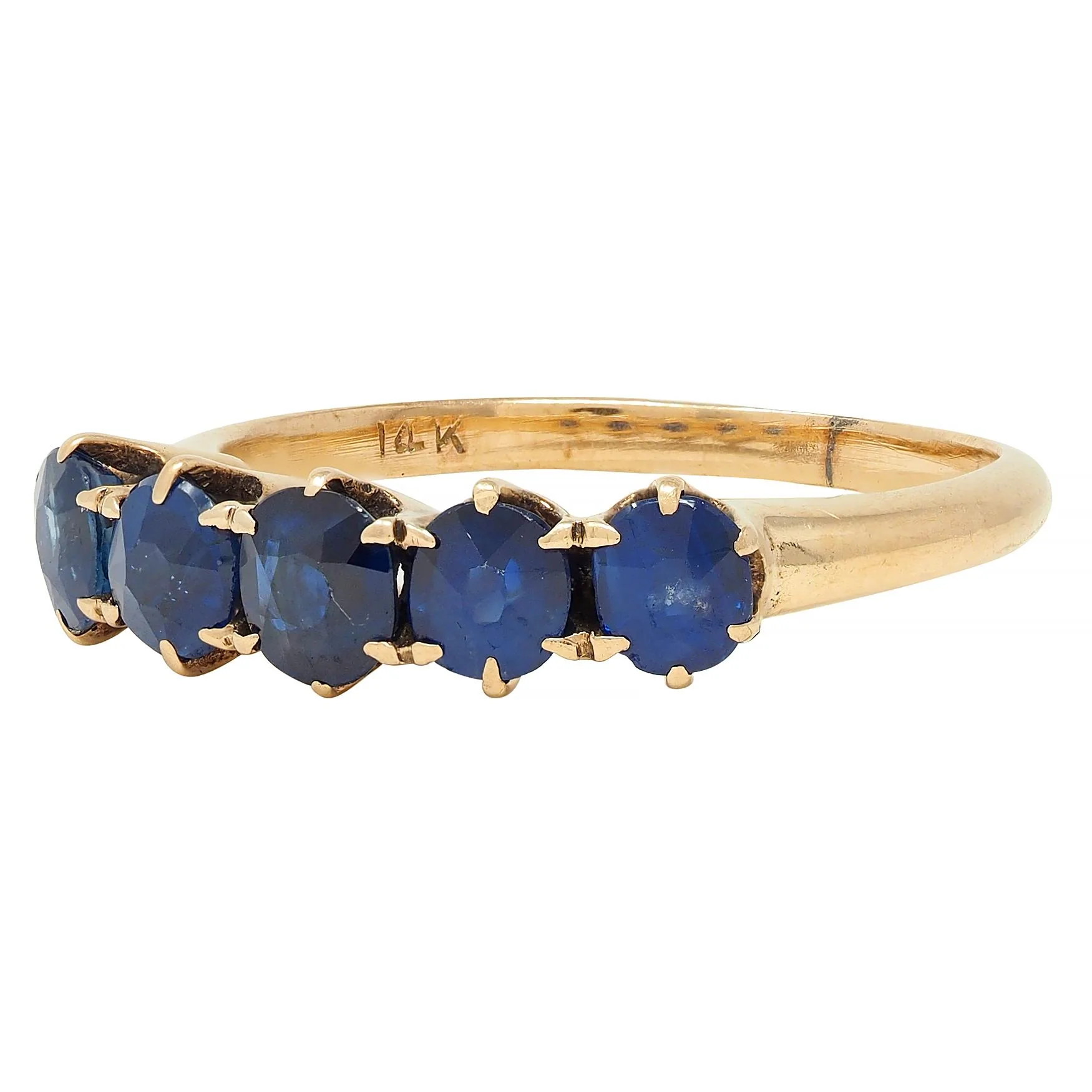 Vintage 1.88 CTW Sapphire 14 Karat Yellow Gold Five Stone Band Ring - Image 6