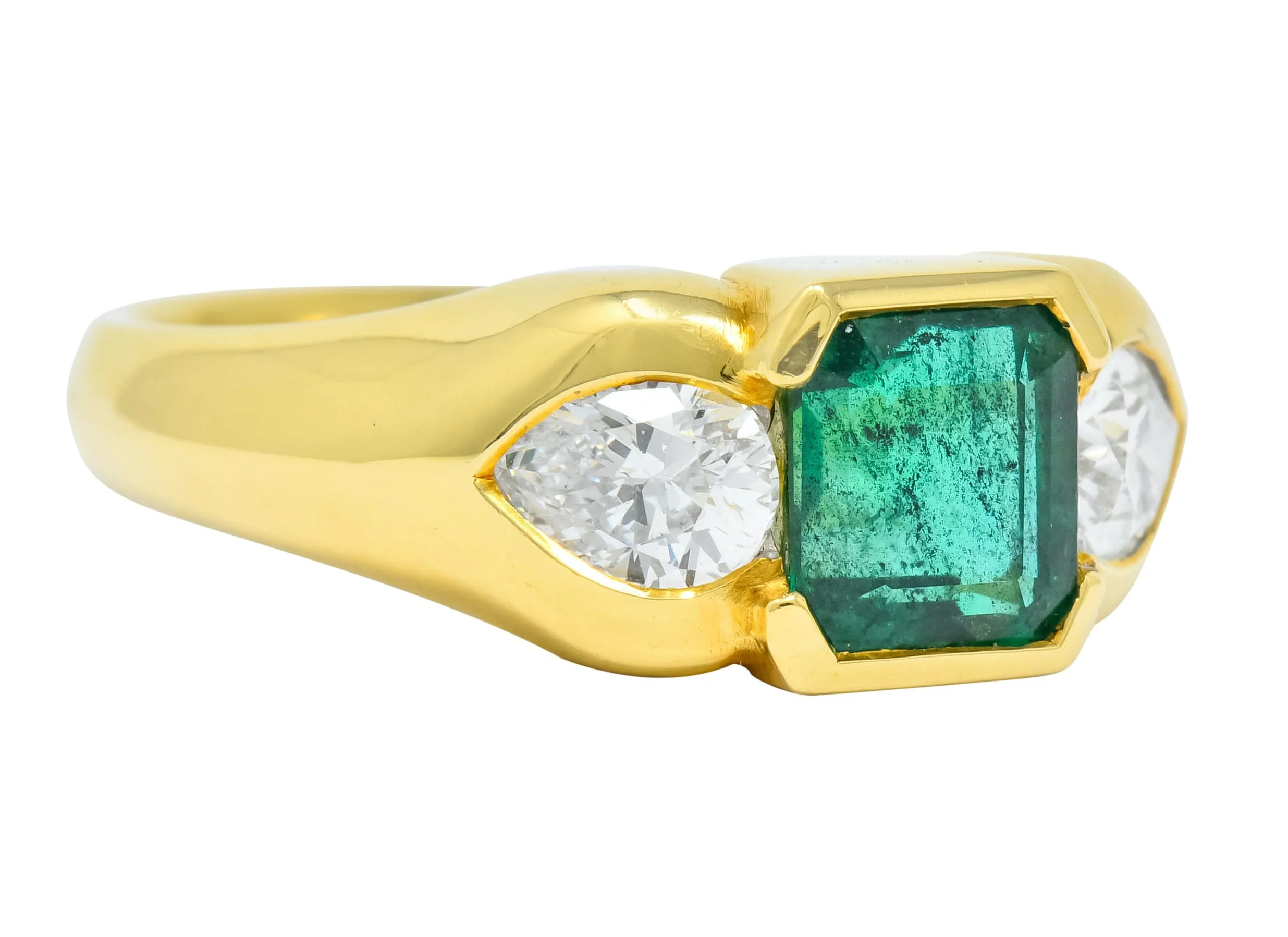 Vintage 1.90 CTW Emerald Diamond 18 Karat Gold Three Stone Ring - Image 3