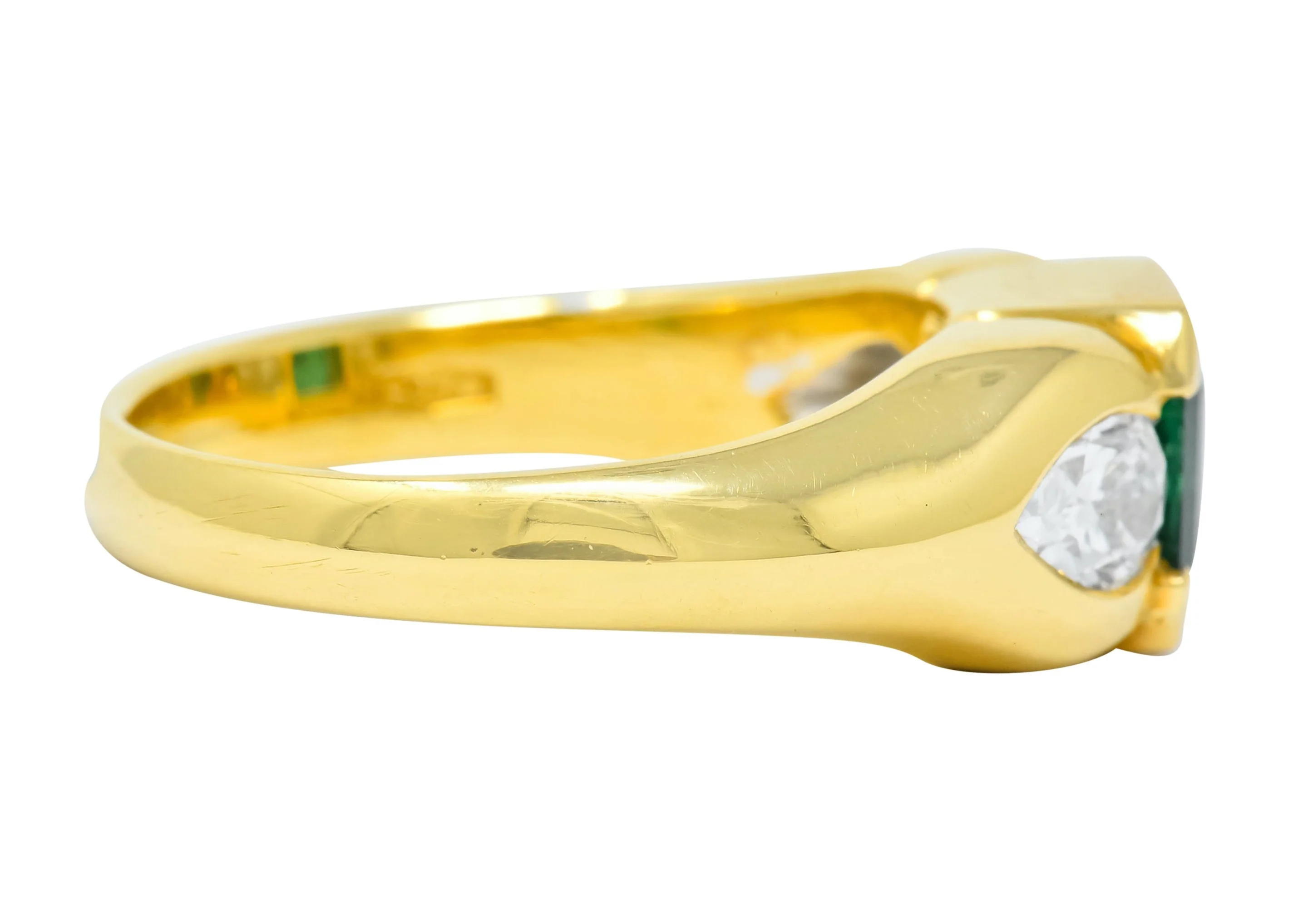 Vintage 1.90 CTW Emerald Diamond 18 Karat Gold Three Stone Ring - Image 4