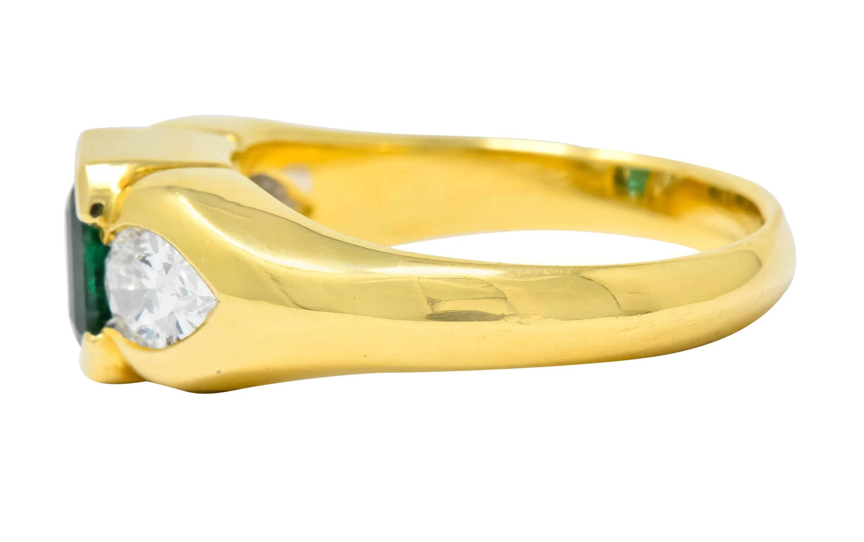 Vintage 1.90 CTW Emerald Diamond 18 Karat Gold Three Stone Ring - Image 5