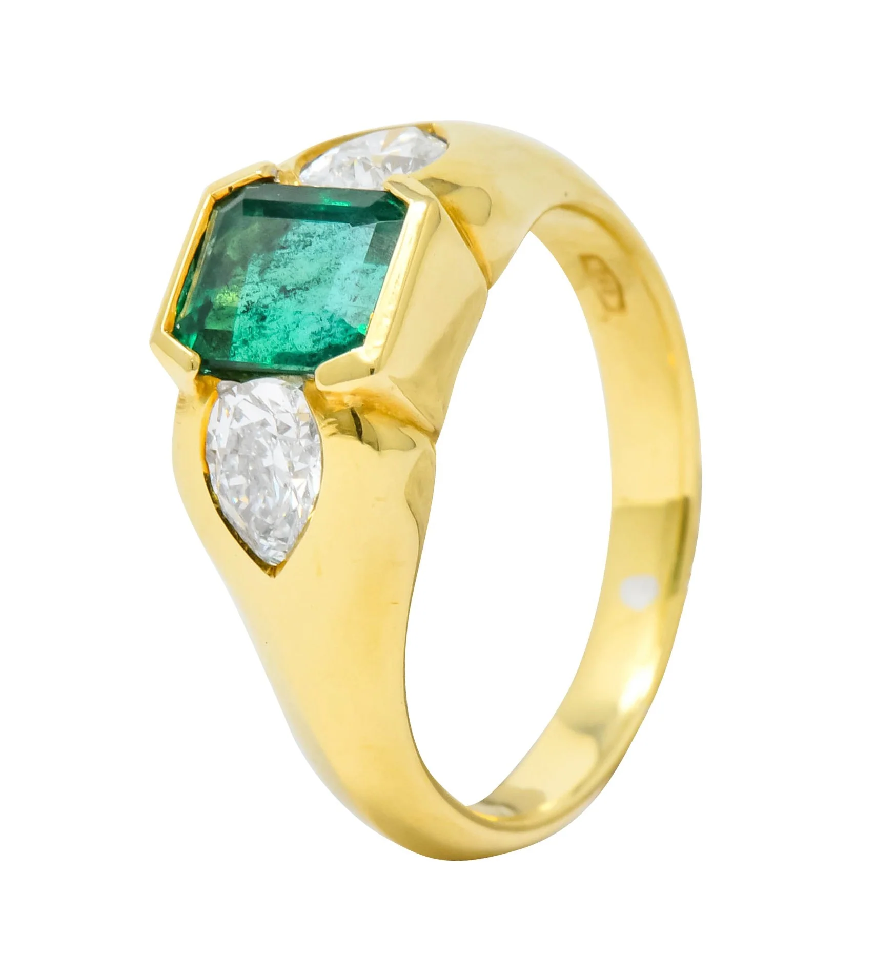 Vintage 1.90 CTW Emerald Diamond 18 Karat Gold Three Stone Ring - Image 8