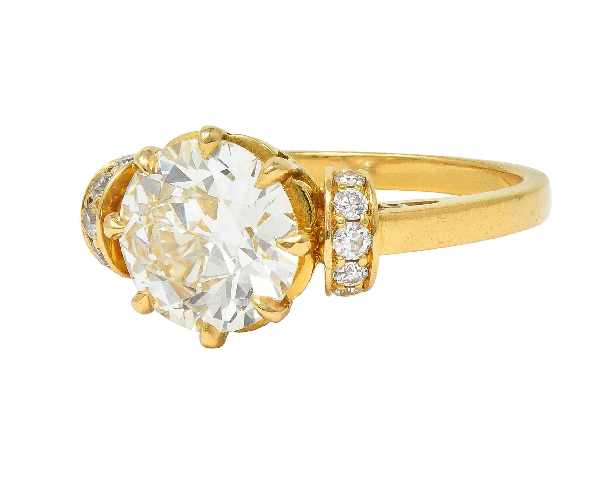 Vintage 1.90 CTW Old European Cut Diamond 18 Karat Yellow Gold Engagement Ring GIA - Image 6