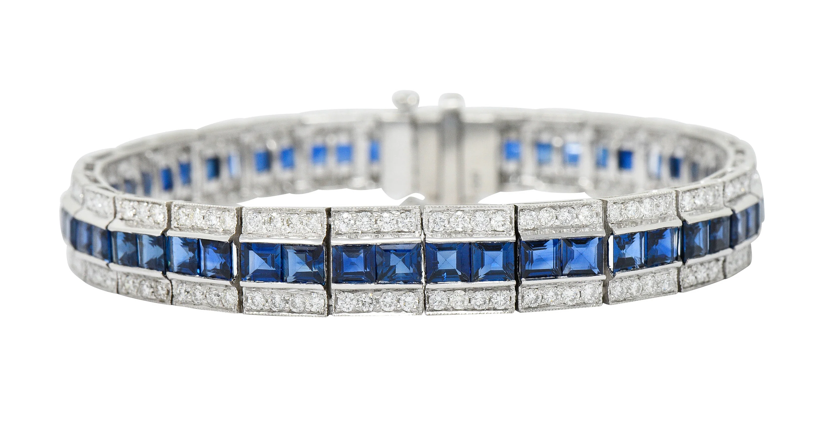 Vintage 13.55 CTW Sapphire Diamond Platinum Line Bracelet - Image 2