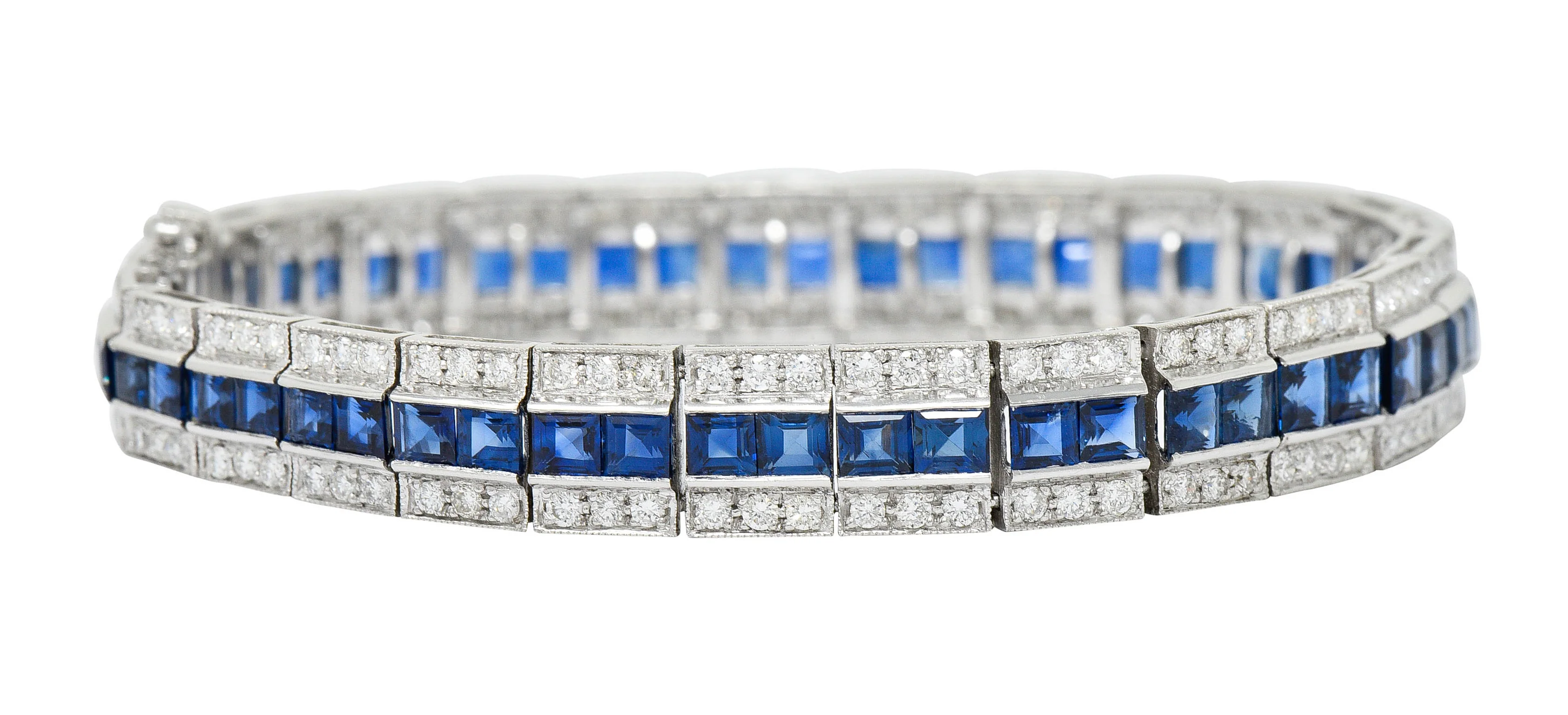 Vintage 13.55 CTW Sapphire Diamond Platinum Line Bracelet - Image 3