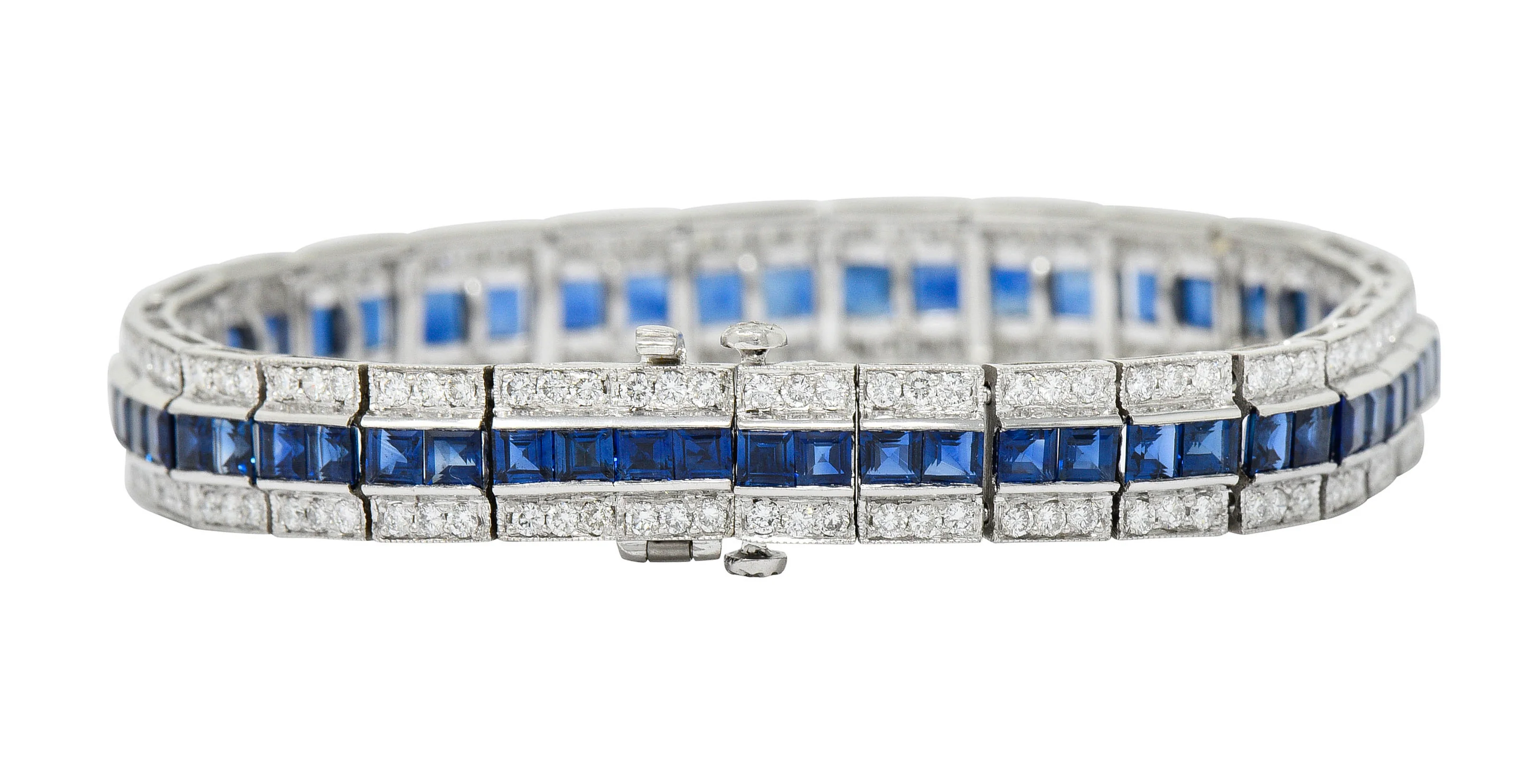 Vintage 13.55 CTW Sapphire Diamond Platinum Line Bracelet - Image 4