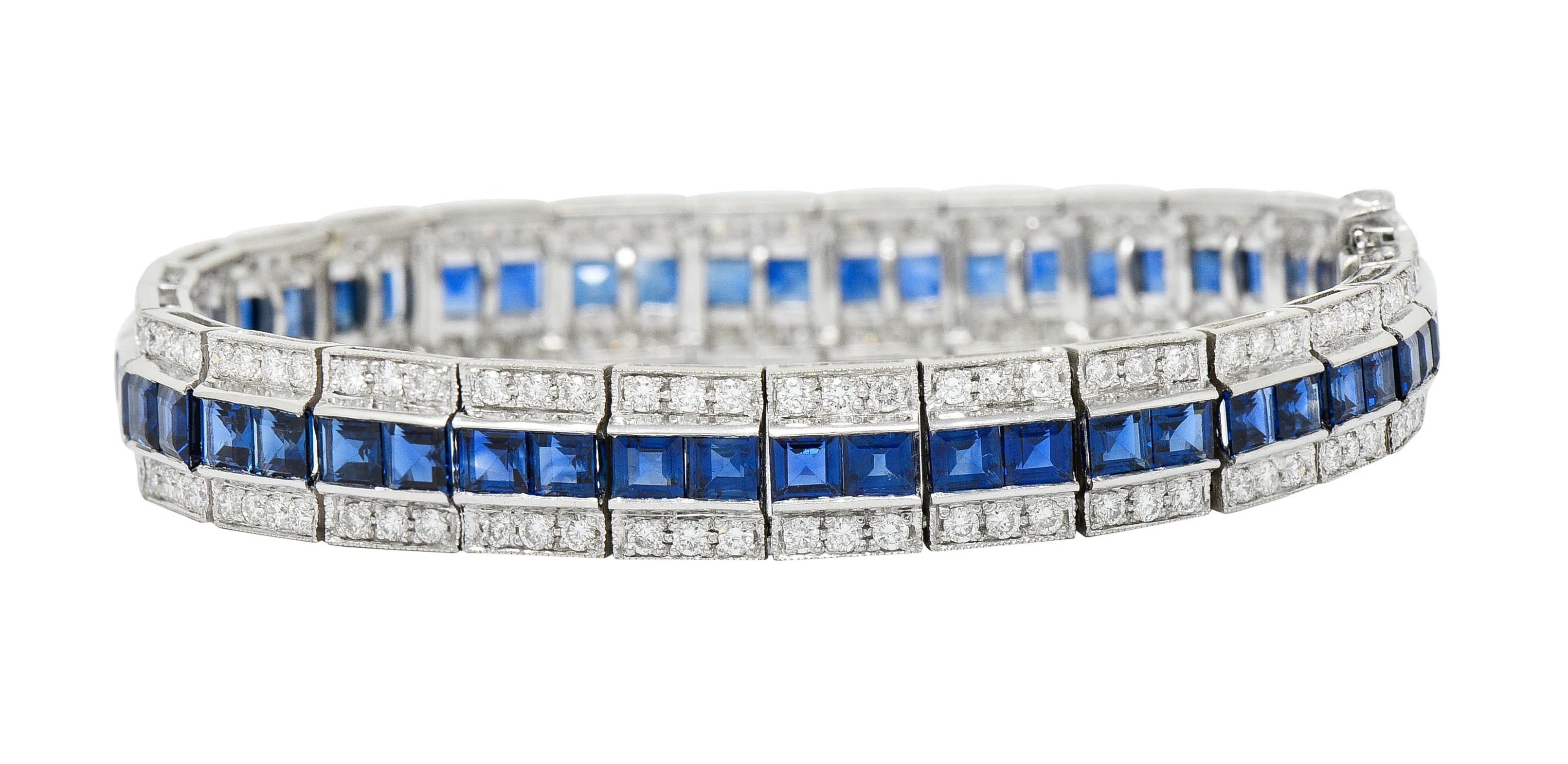 Vintage 13.55 CTW Sapphire Diamond Platinum Line Bracelet - Image 5