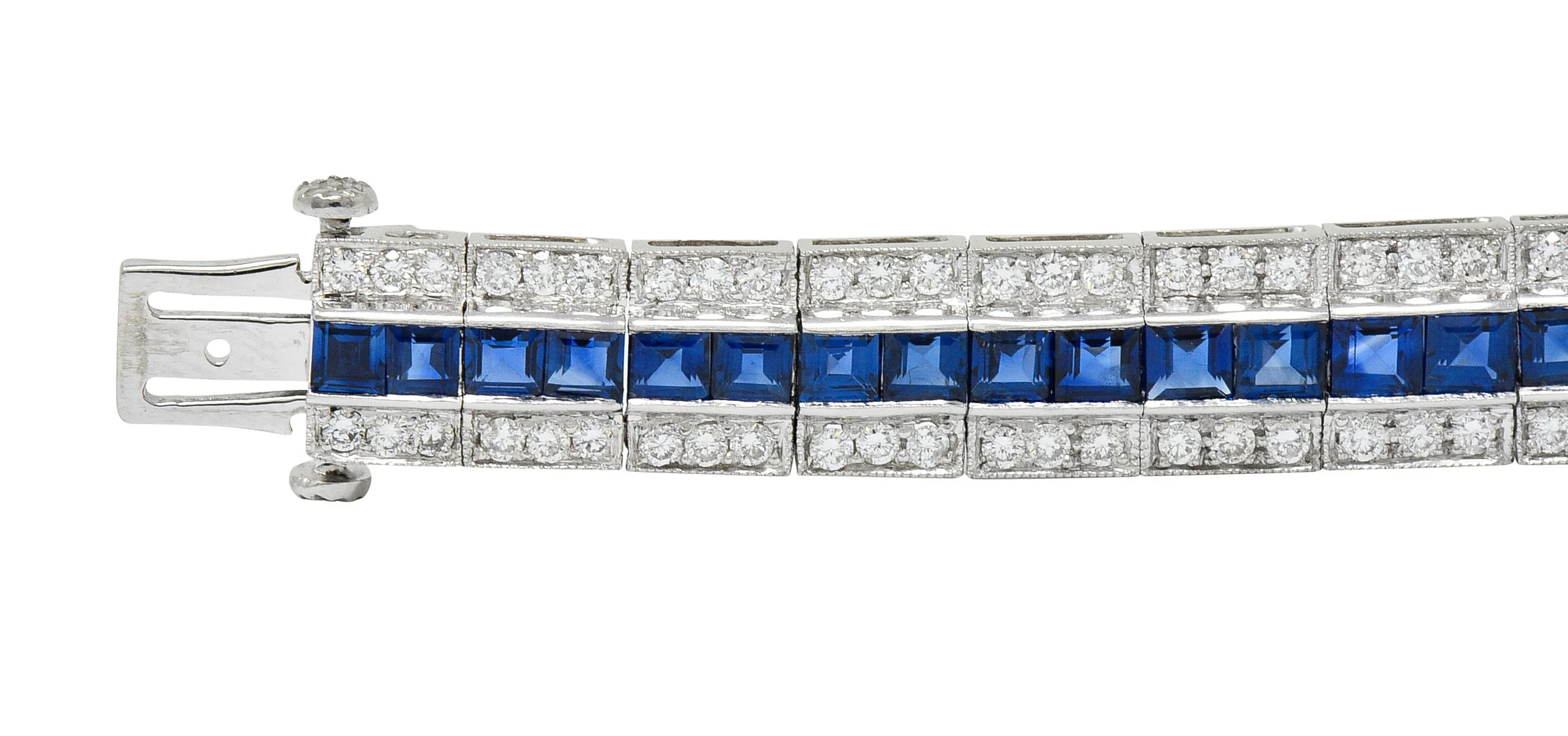 Vintage 13.55 CTW Sapphire Diamond Platinum Line Bracelet - Image 6