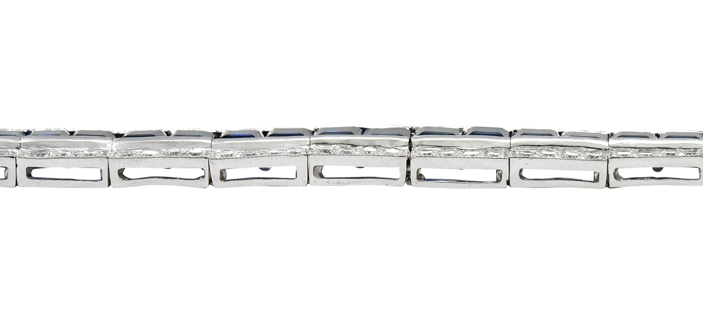 Vintage 13.55 CTW Sapphire Diamond Platinum Line Bracelet - Image 7