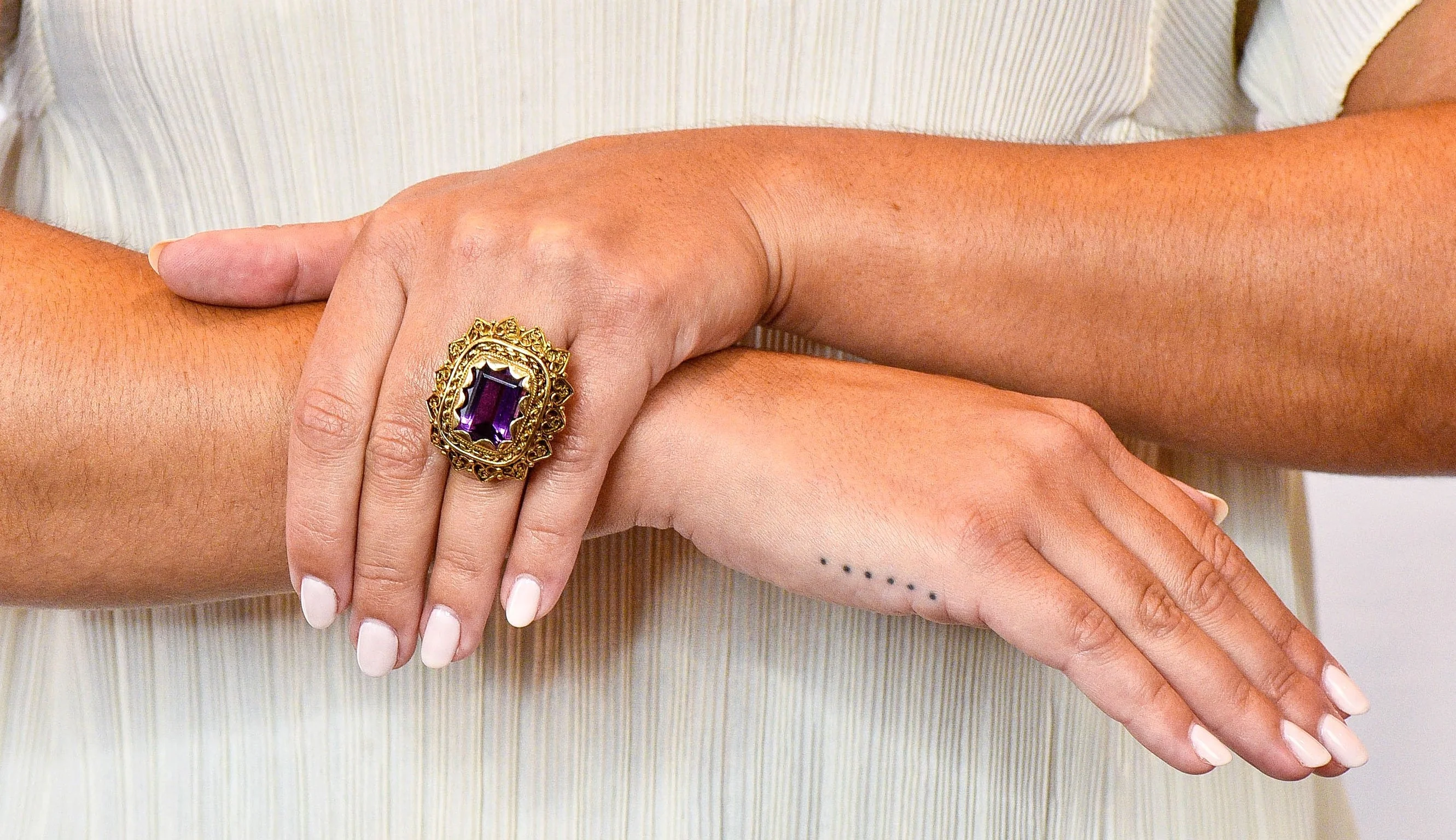 Vintage 13.64 CTW Emerald Cut Amethyst 14 Karat Gold Cocktail Ring - Image 13