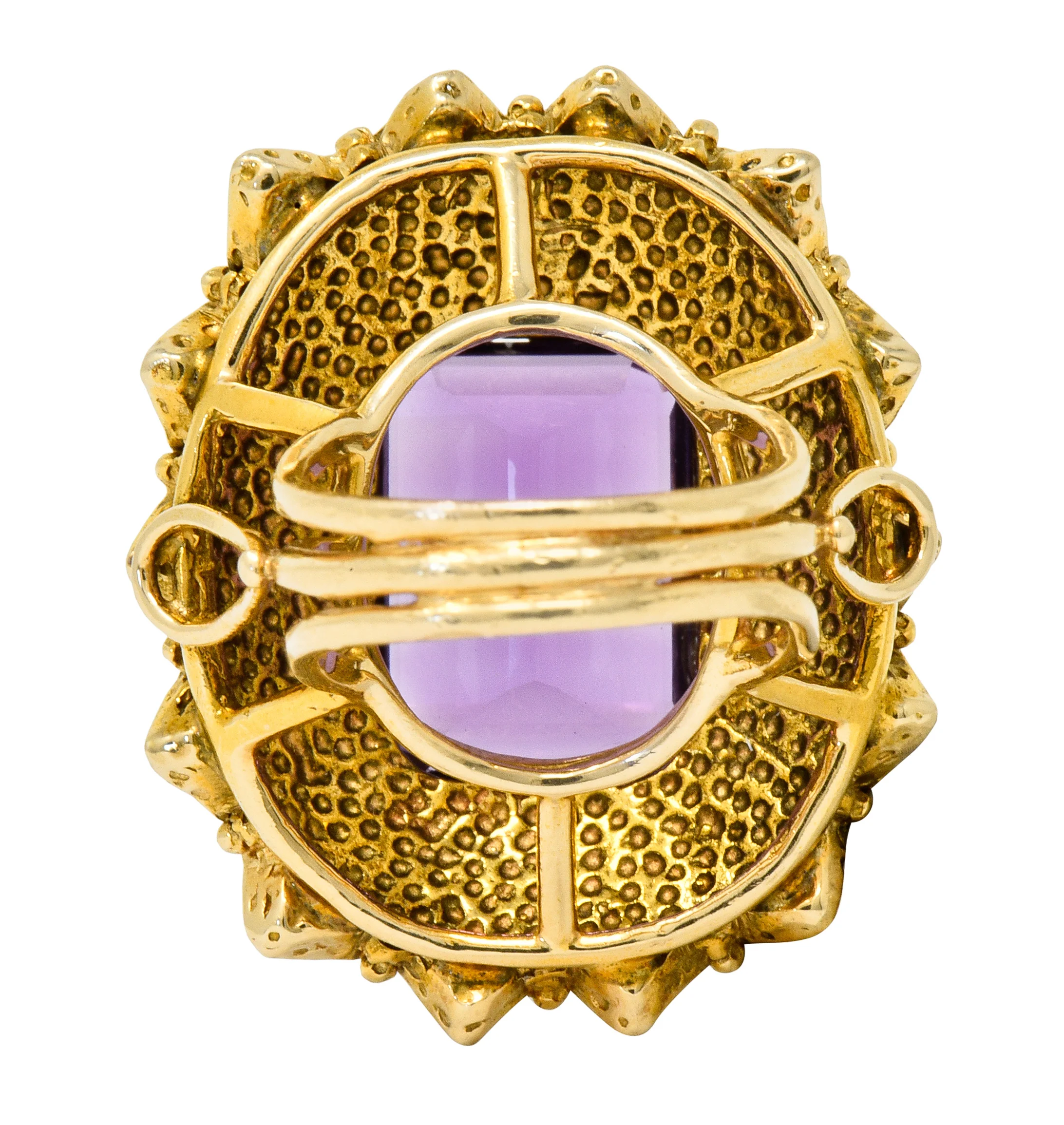 Vintage 13.64 CTW Emerald Cut Amethyst 14 Karat Gold Cocktail Ring - Image 4
