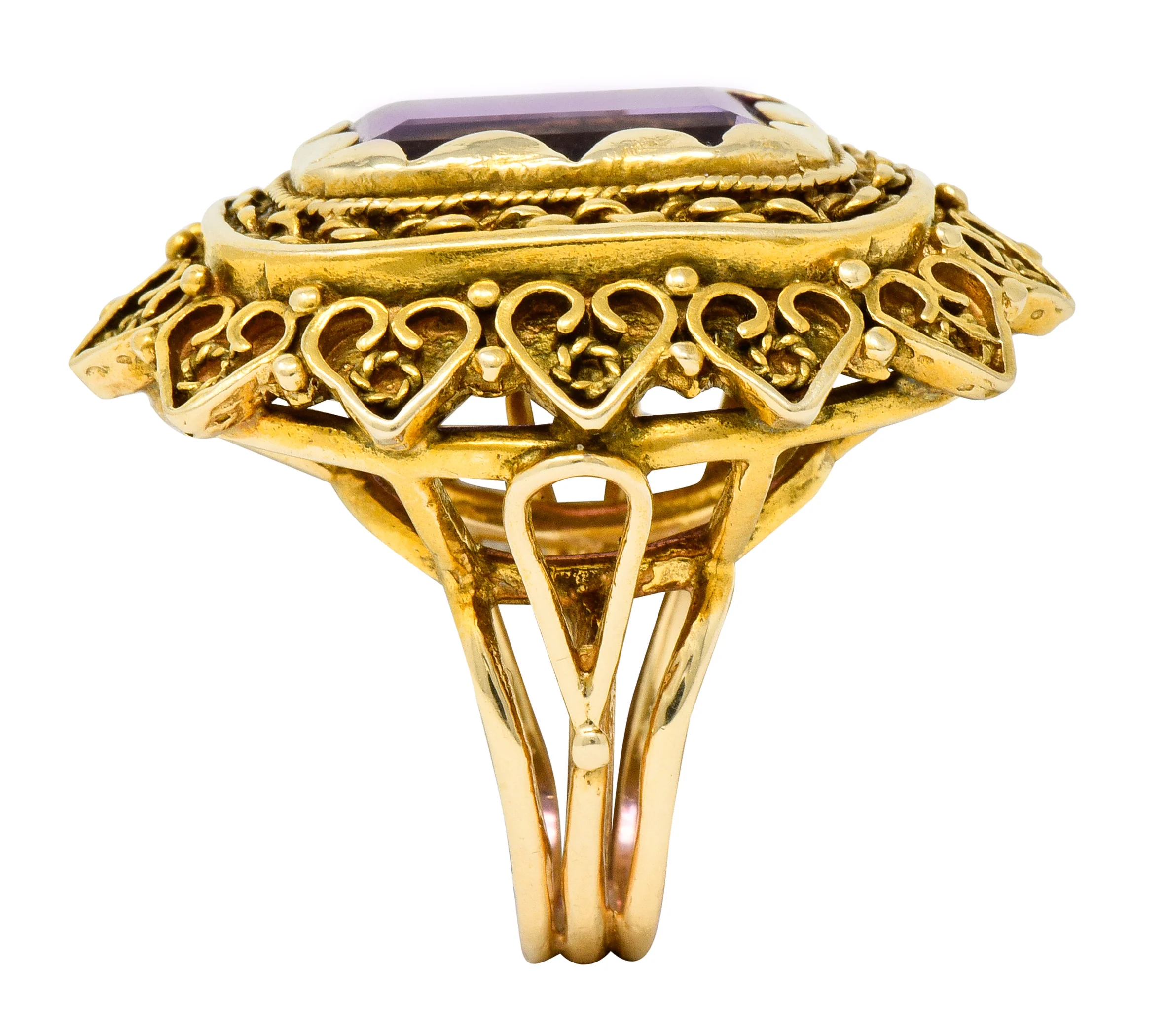 Vintage 13.64 CTW Emerald Cut Amethyst 14 Karat Gold Cocktail Ring - Image 8