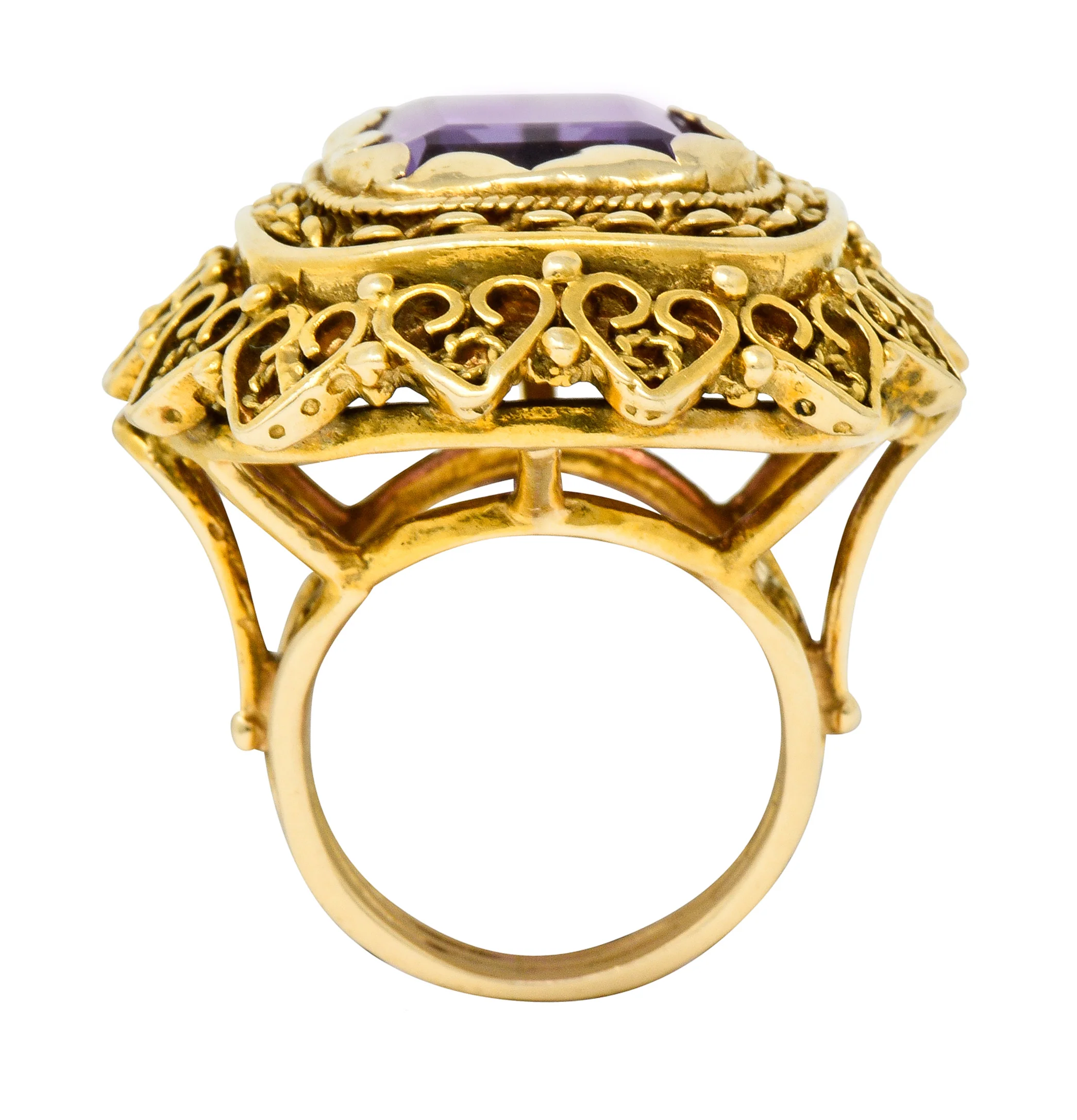 Vintage 13.64 CTW Emerald Cut Amethyst 14 Karat Gold Cocktail Ring - Image 9