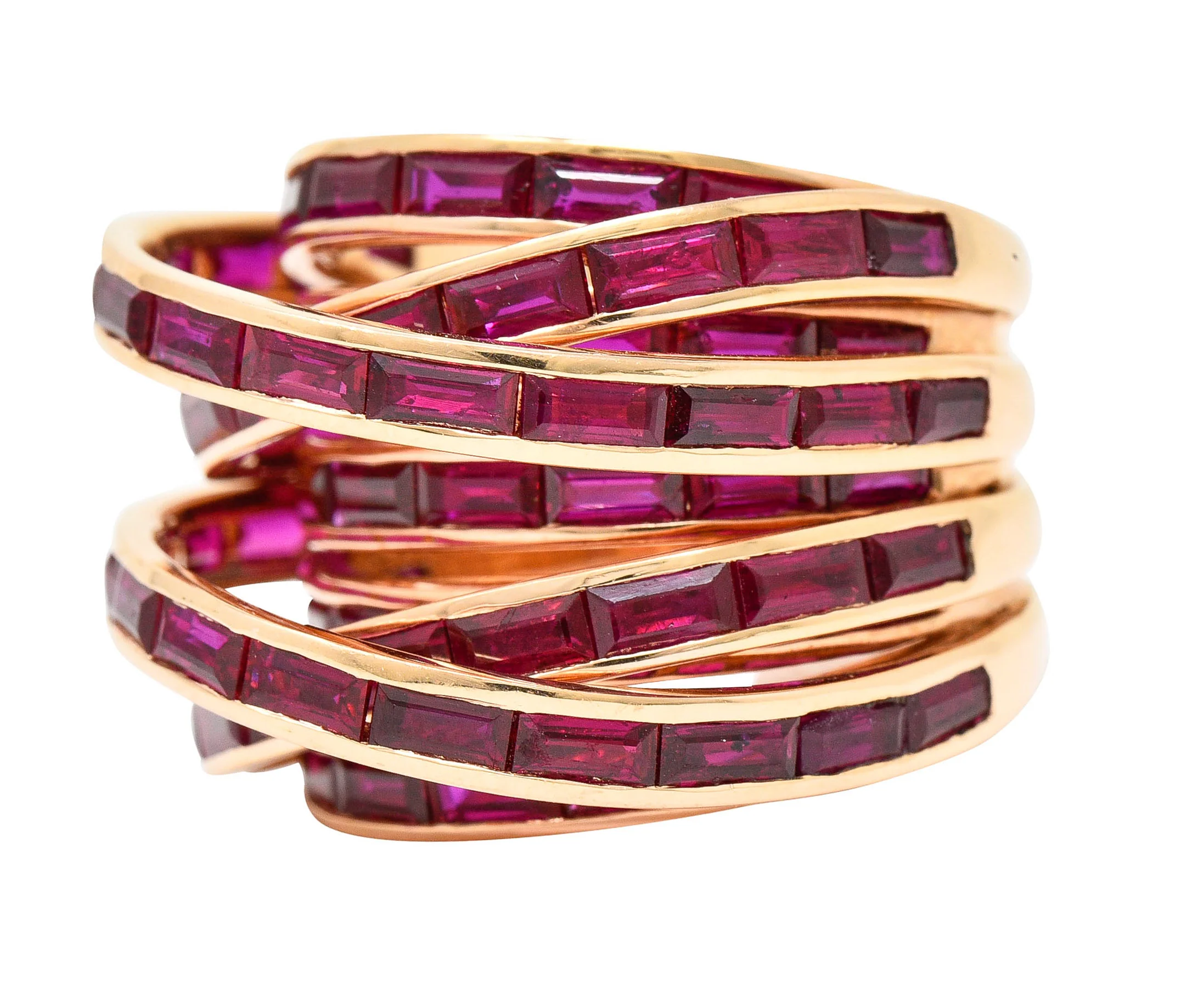 Vintage 14.00 CTW Ruby 18 Karat Rose Gold Ribbon Ring - Image 5