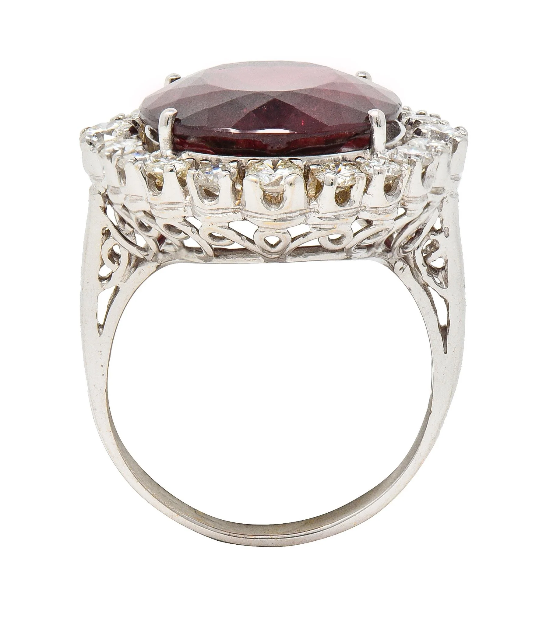 Vintage 14.90 CTW Rubellite Diamond 18 Karat White Gold Cluster Cocktail Ring - Image 10