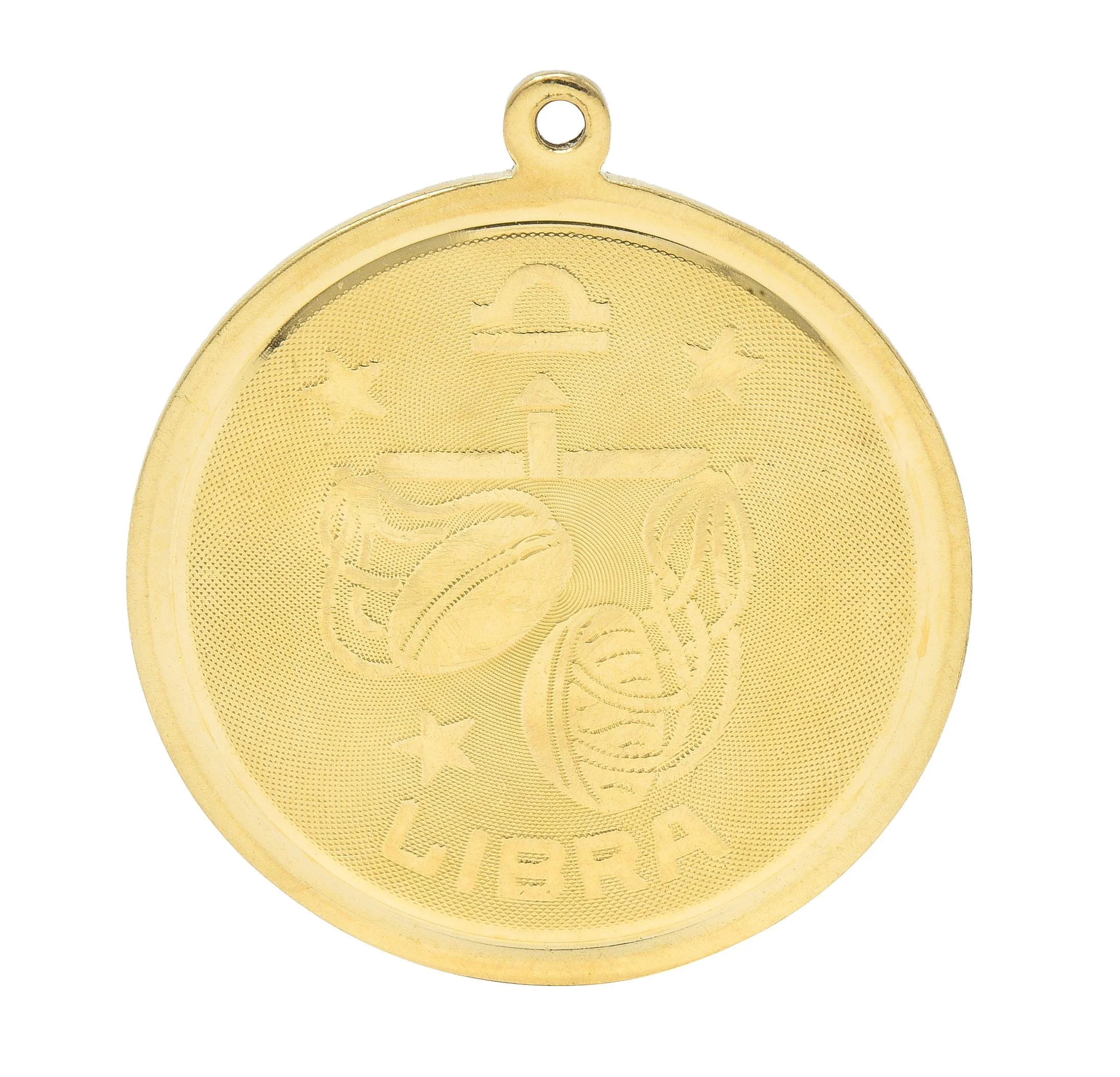 Vintage 14 Karat Yellow Gold Libra Zodiac Medallion Pendant Charm