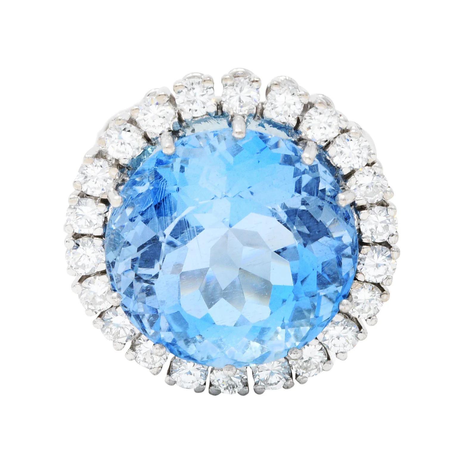 Vintage 16.32 CTW Aquamarine Diamond 18 Karat White Gold Cluster Ring